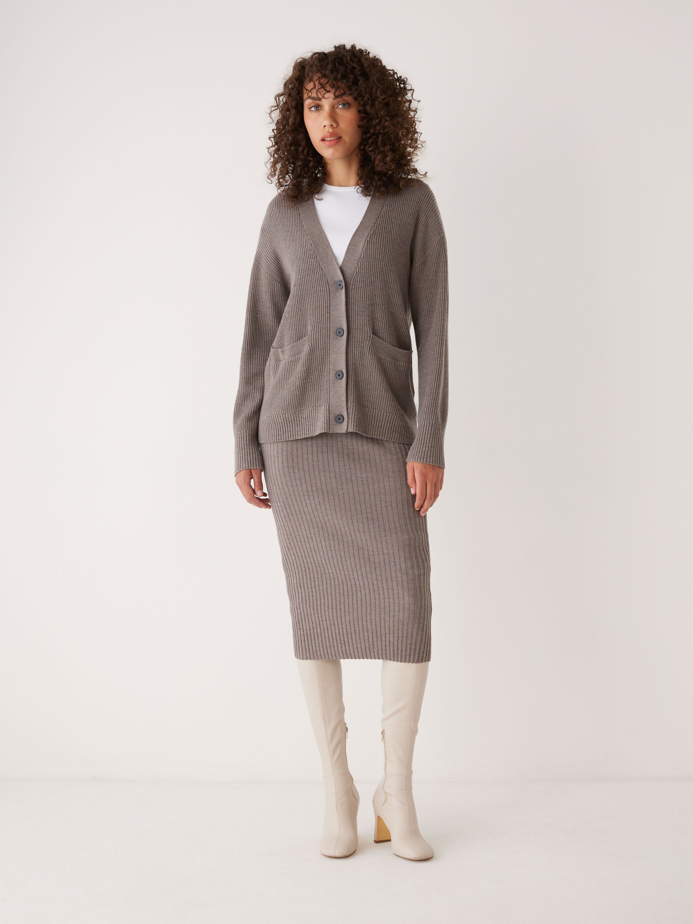 The Merino Cardigan Sweater in Beige Grey sold by Frank & Oak product image thumbnail 3