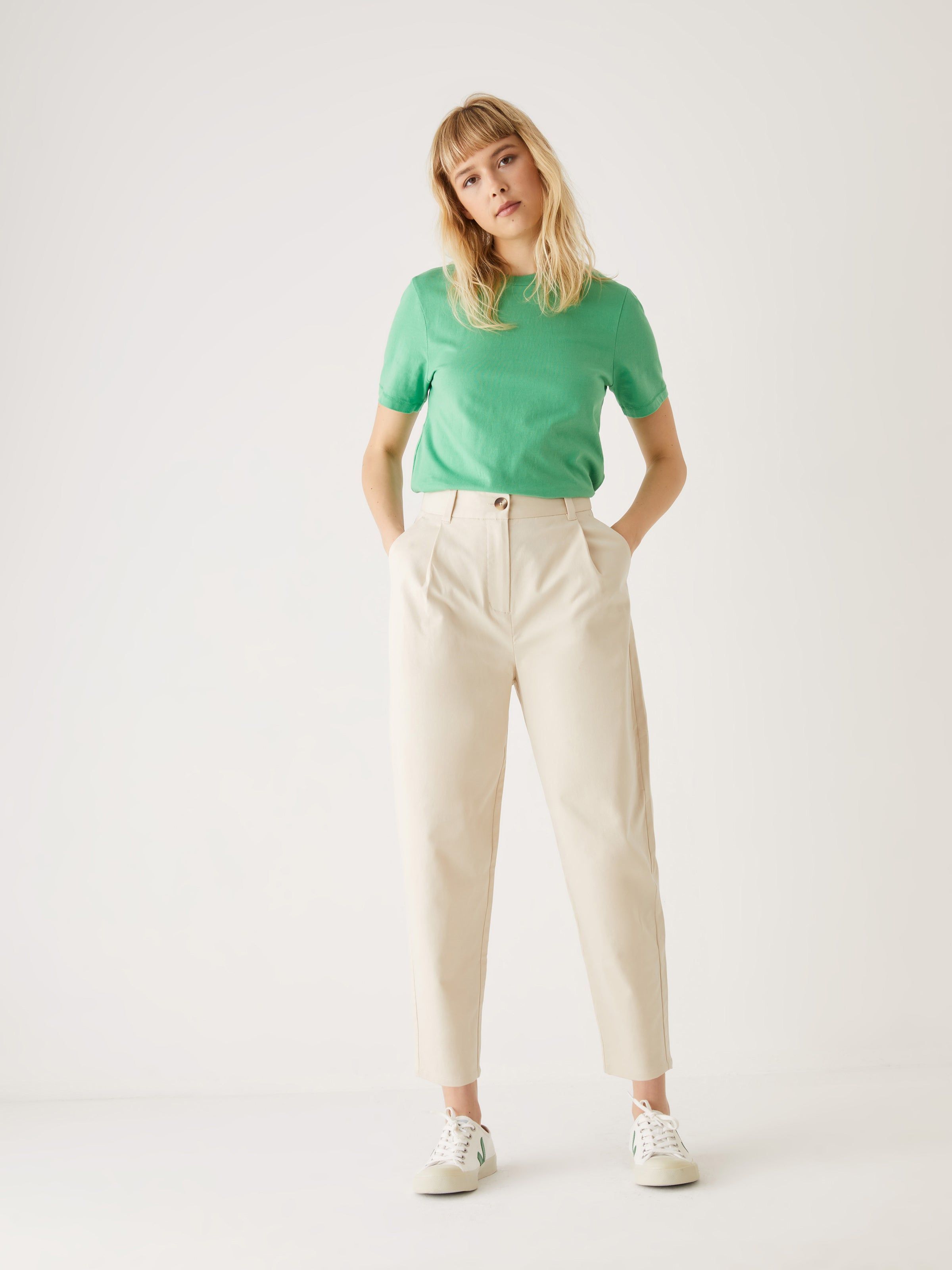 The Amelia Balloon Fit Pant in Beige sold by Frank & Oak