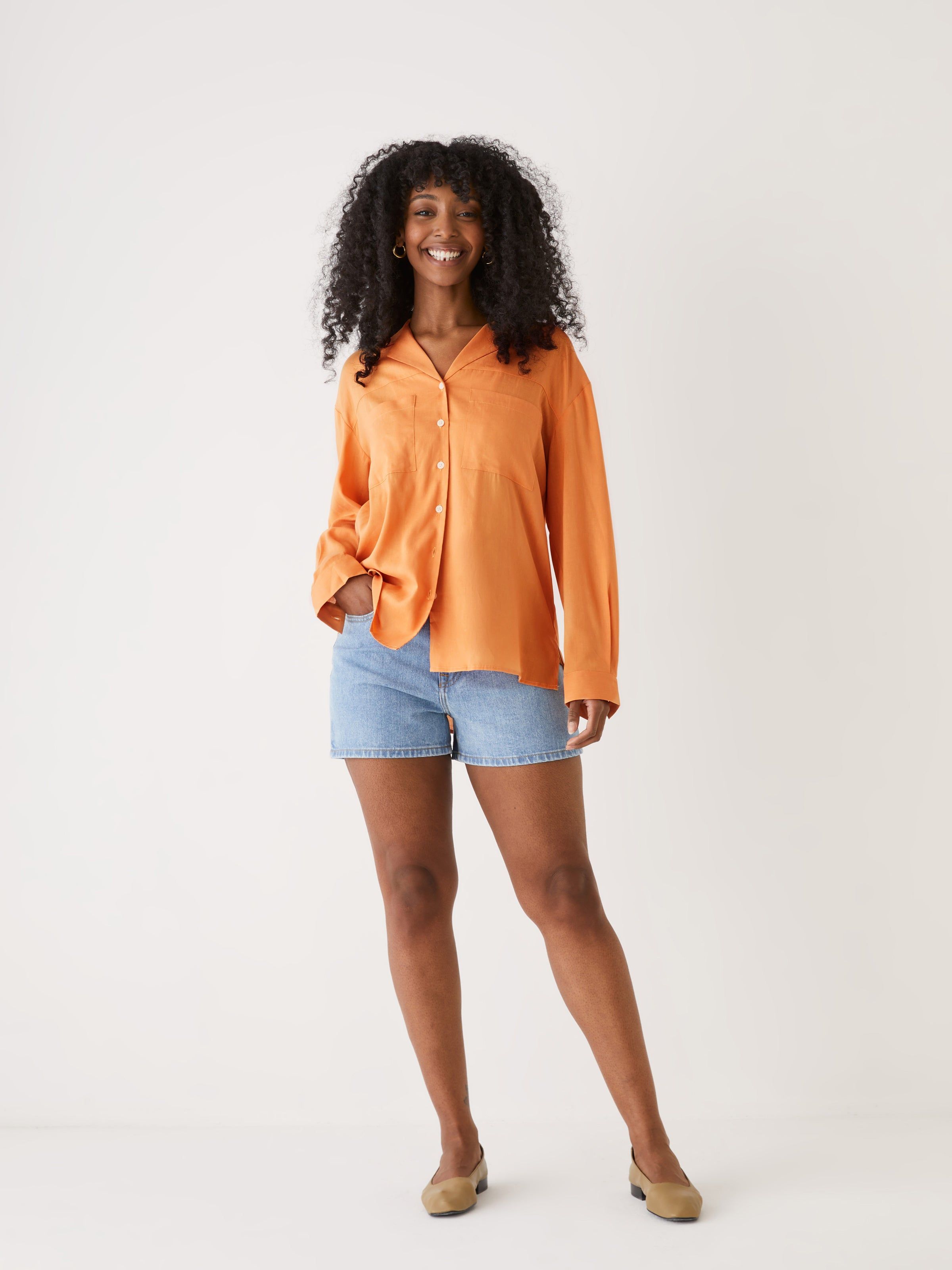 The Oversized Linen Shirt in Apricot sold by Frank & Oak