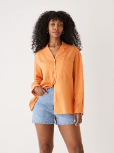 The Oversized Linen Shirt in Apricot sold by Frank & Oak