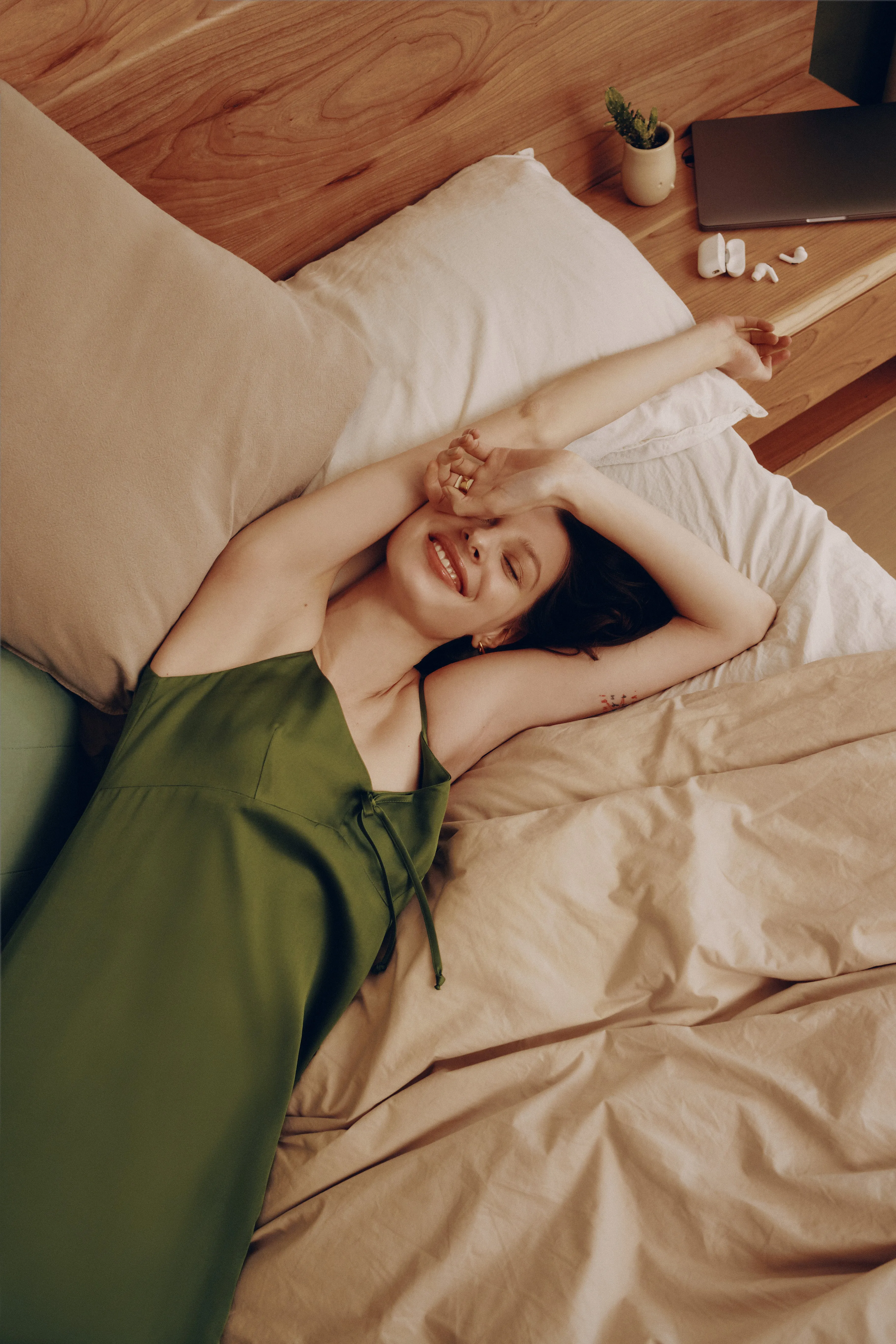 The Satin Slip Dress in Military Green sold by Frank & Oak product image thumbnail 2