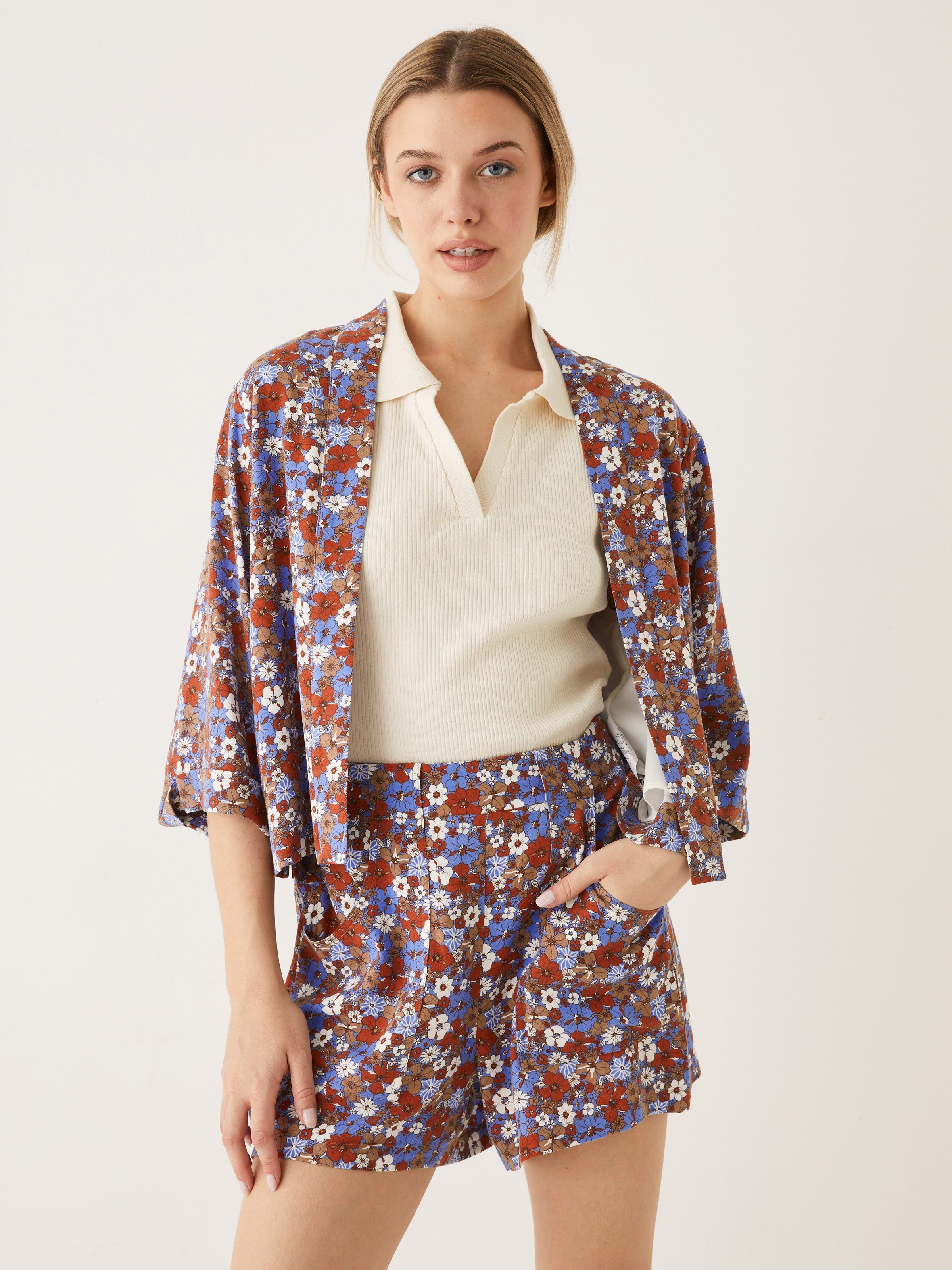 The Floral Pull On Short in Dazzling Blue sold by Frank & Oak product image thumbnail 6