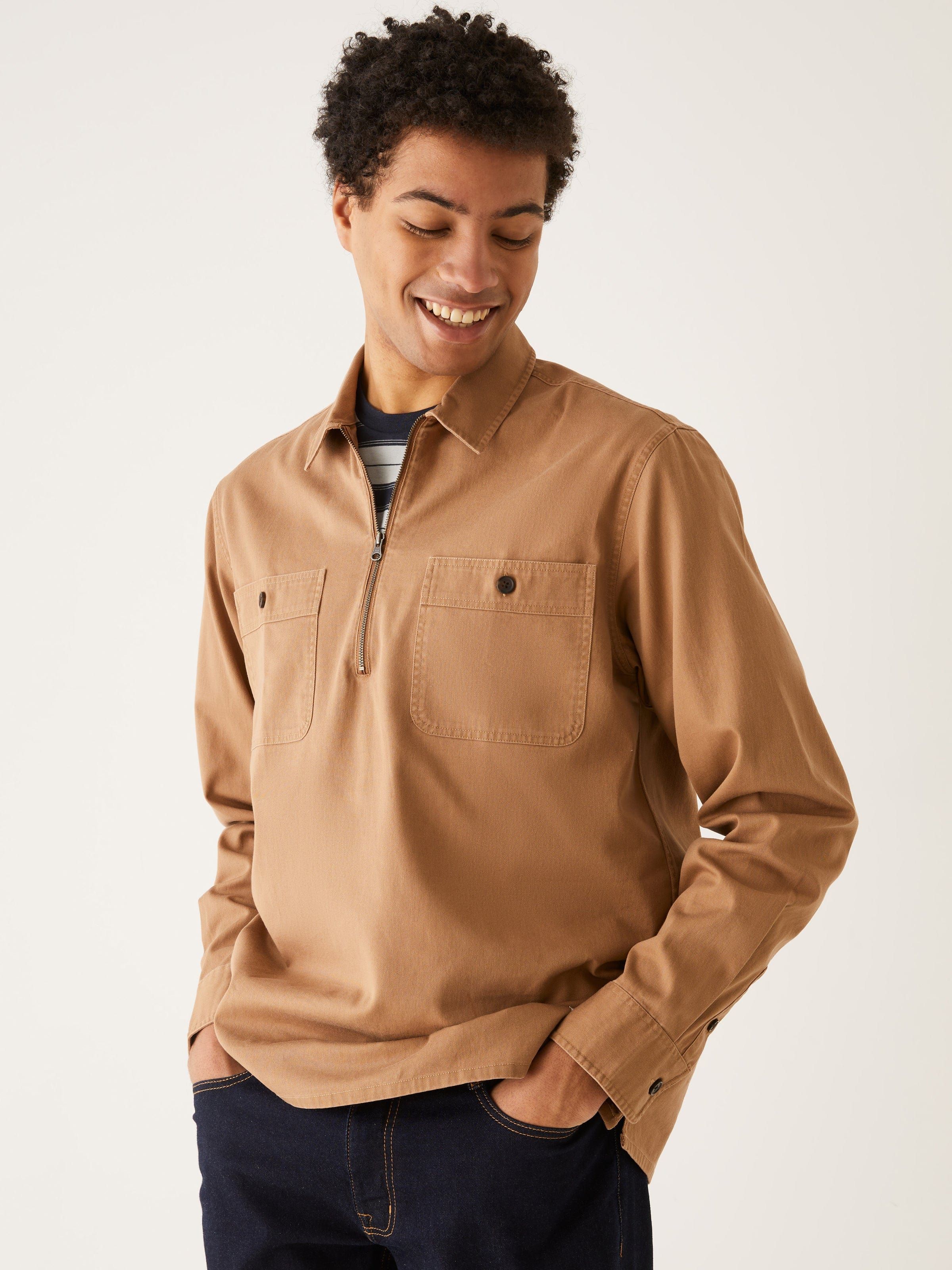The Half-Zip Twill Popover Overshirt in Amber sold by Frank & Oak product image thumbnail 3