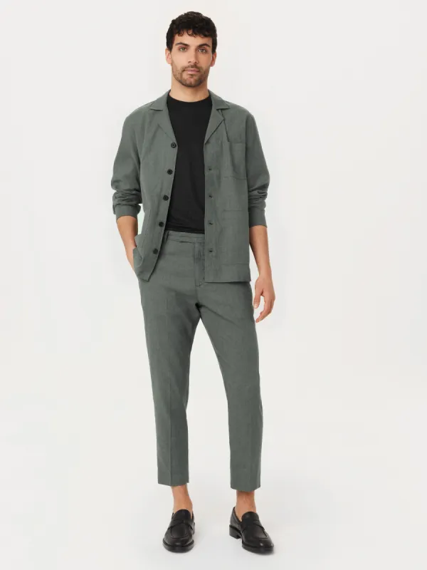 The Colin Tapered Linen Pant in Smoky Green sold by Frank & Oak