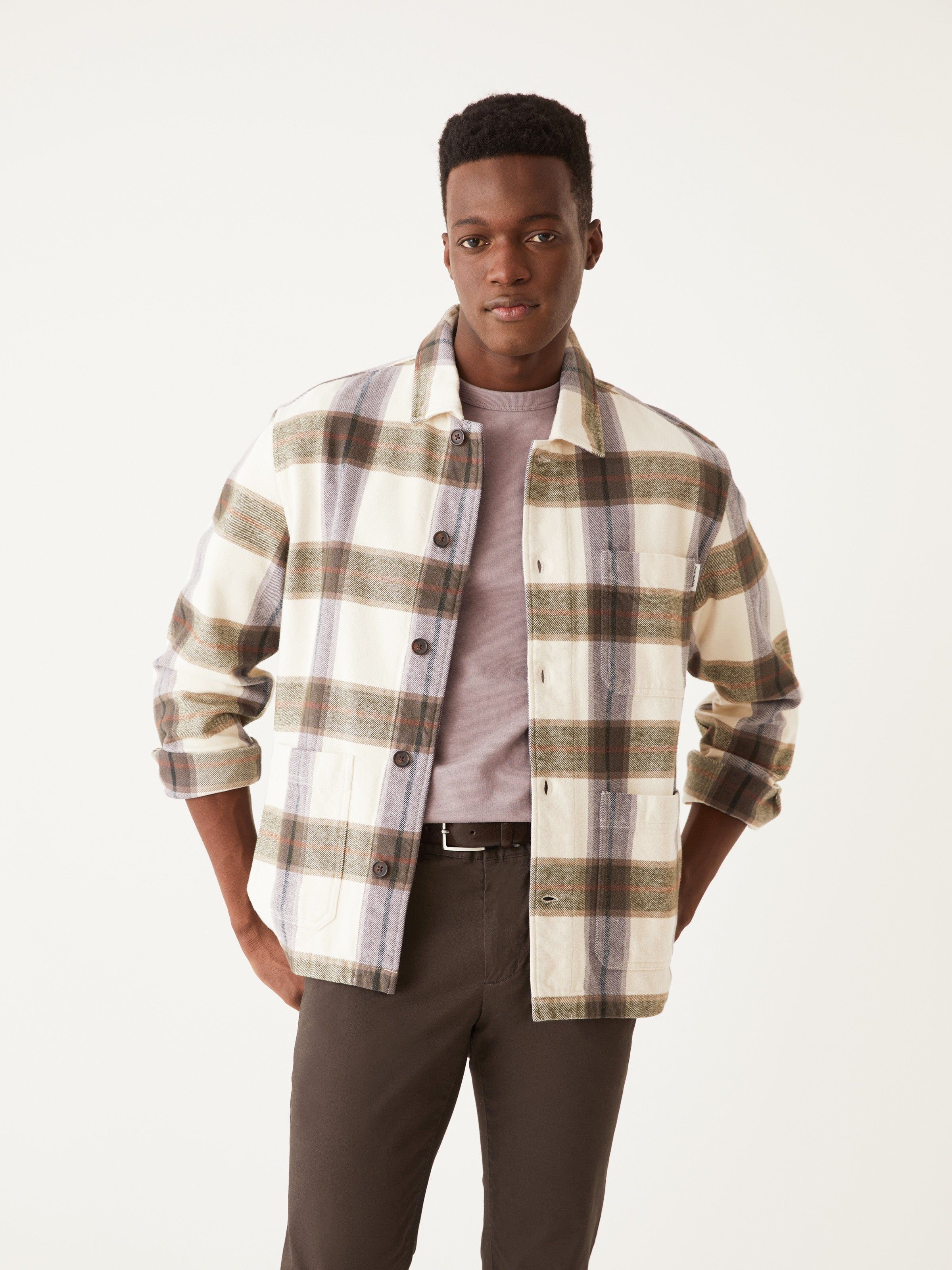 The Kapok Worker Overshirt in White Cream sold by Frank & Oak