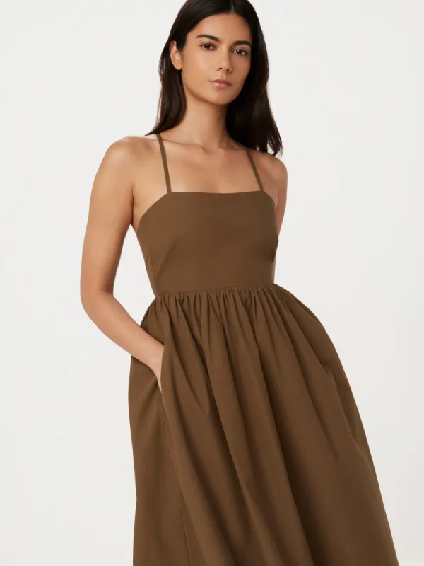 The Open Back Poplin Maxi Dress in Sepia sold by Frank & Oak