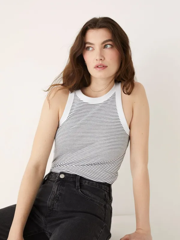 The Striped Organic Cotton Rib Tank in White sold by Frank & Oak