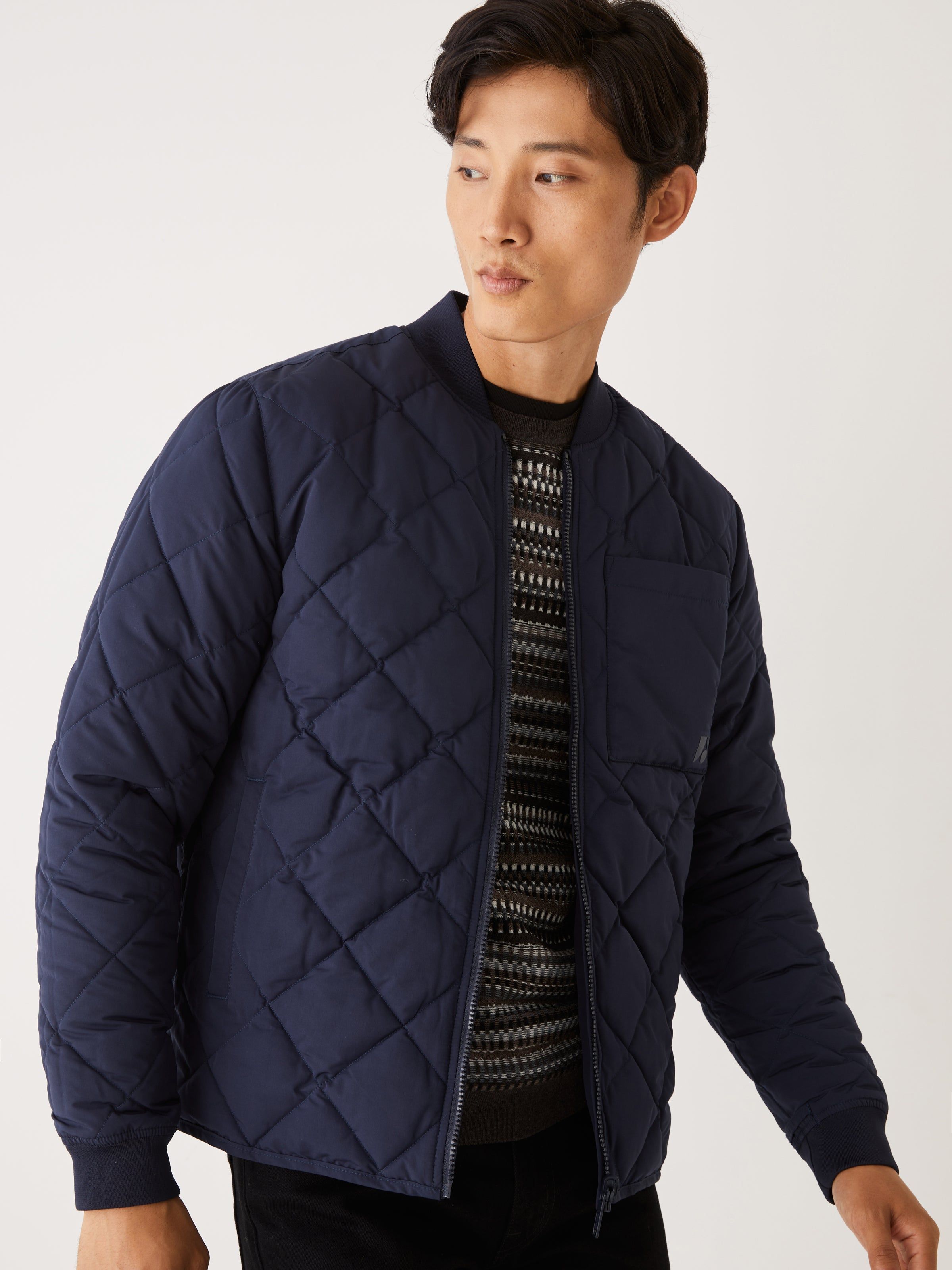 The Varsity Skyline Reversible Bomber in Dark Blue sold by Frank & Oak product image thumbnail 3