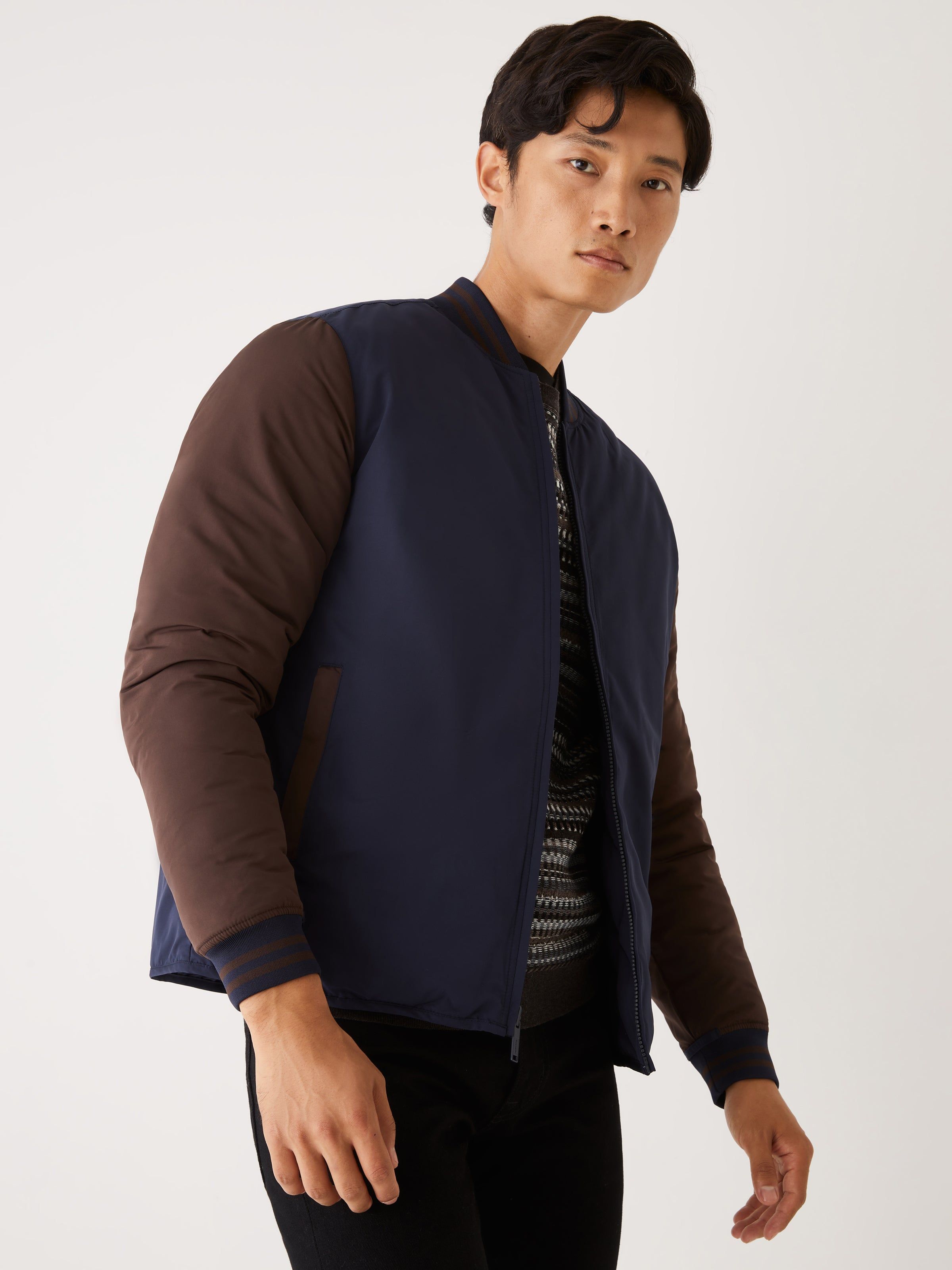 The Varsity Skyline Reversible Bomber in Dark Blue sold by Frank & Oak product image thumbnail 5