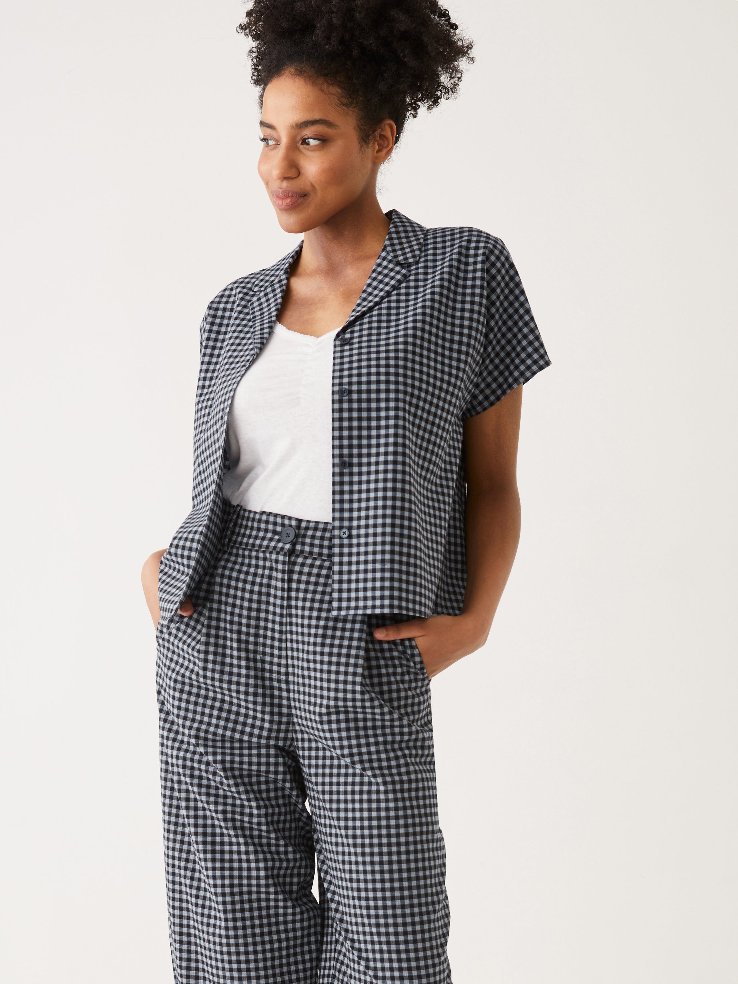 The Gingham Amelia Balloon Fit Pant in Navy sold by Frank & Oak product image thumbnail 5