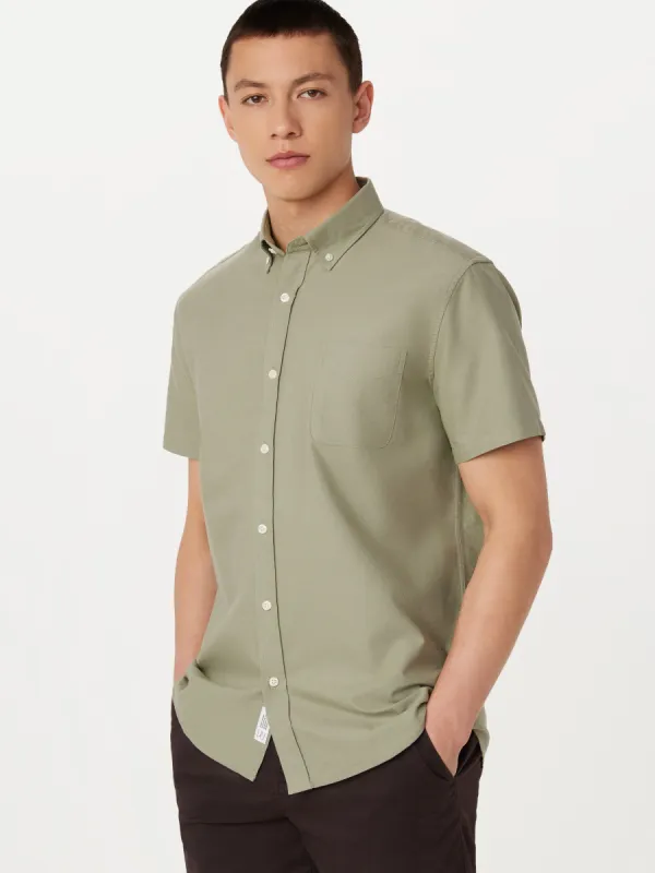 The Jasper Short Sleeve Oxford Shirt in Olive Green sold by Frank & Oak