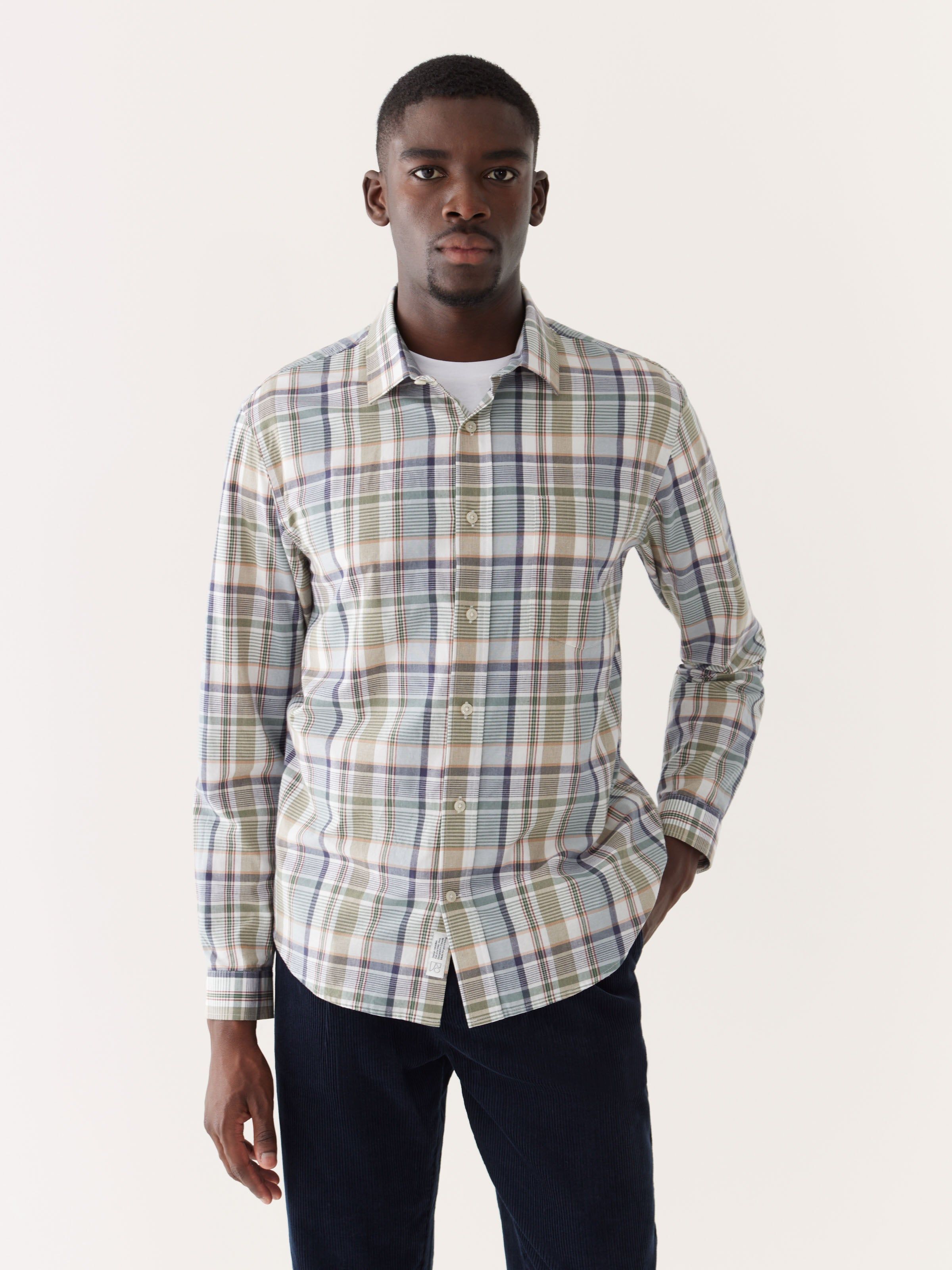 The Plaid Poplin Shirt in Evergreen sold by Frank & Oak