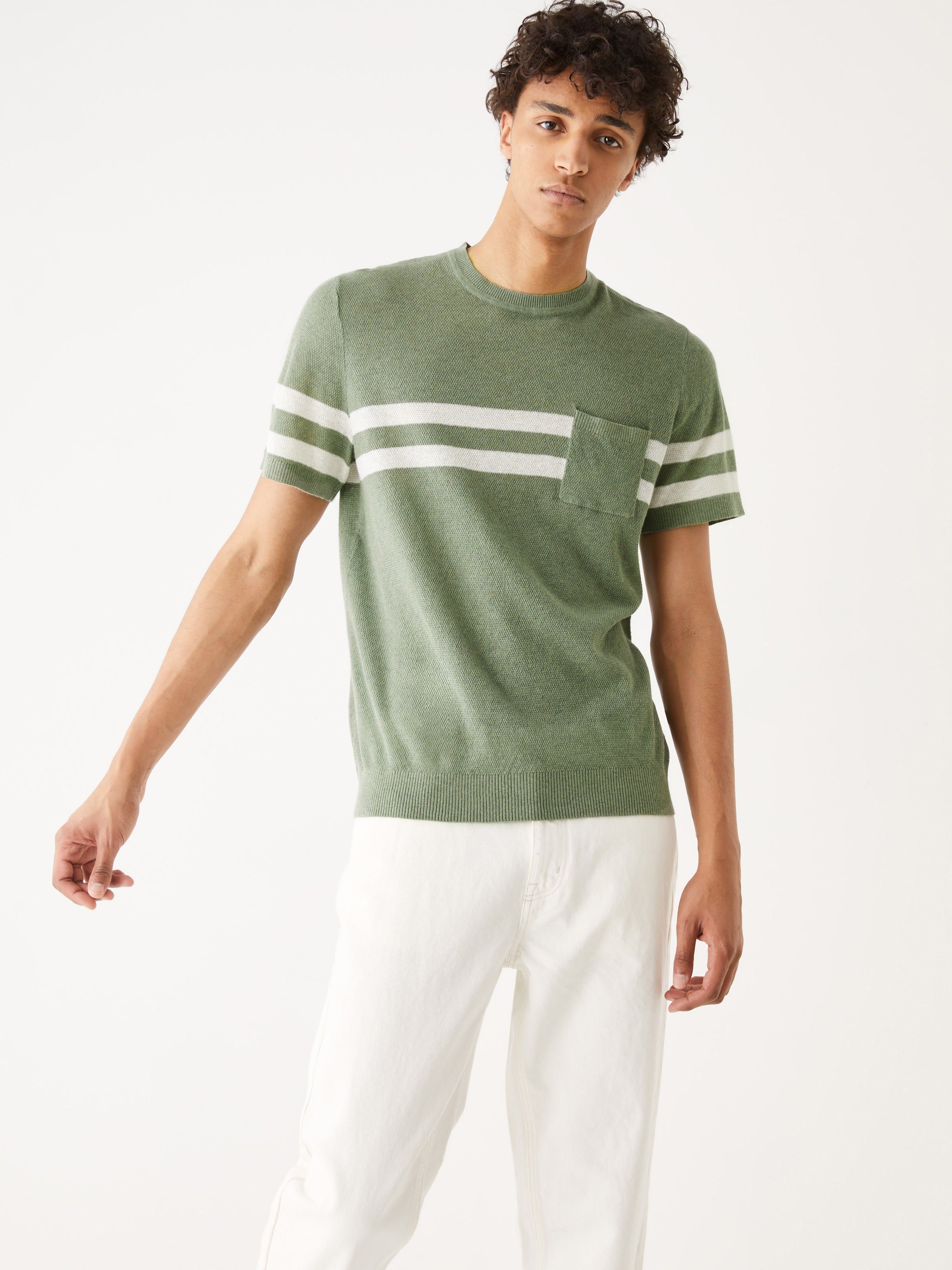 The Striped Linen T-Shirt in Light Green sold by Frank & Oak product image thumbnail 3