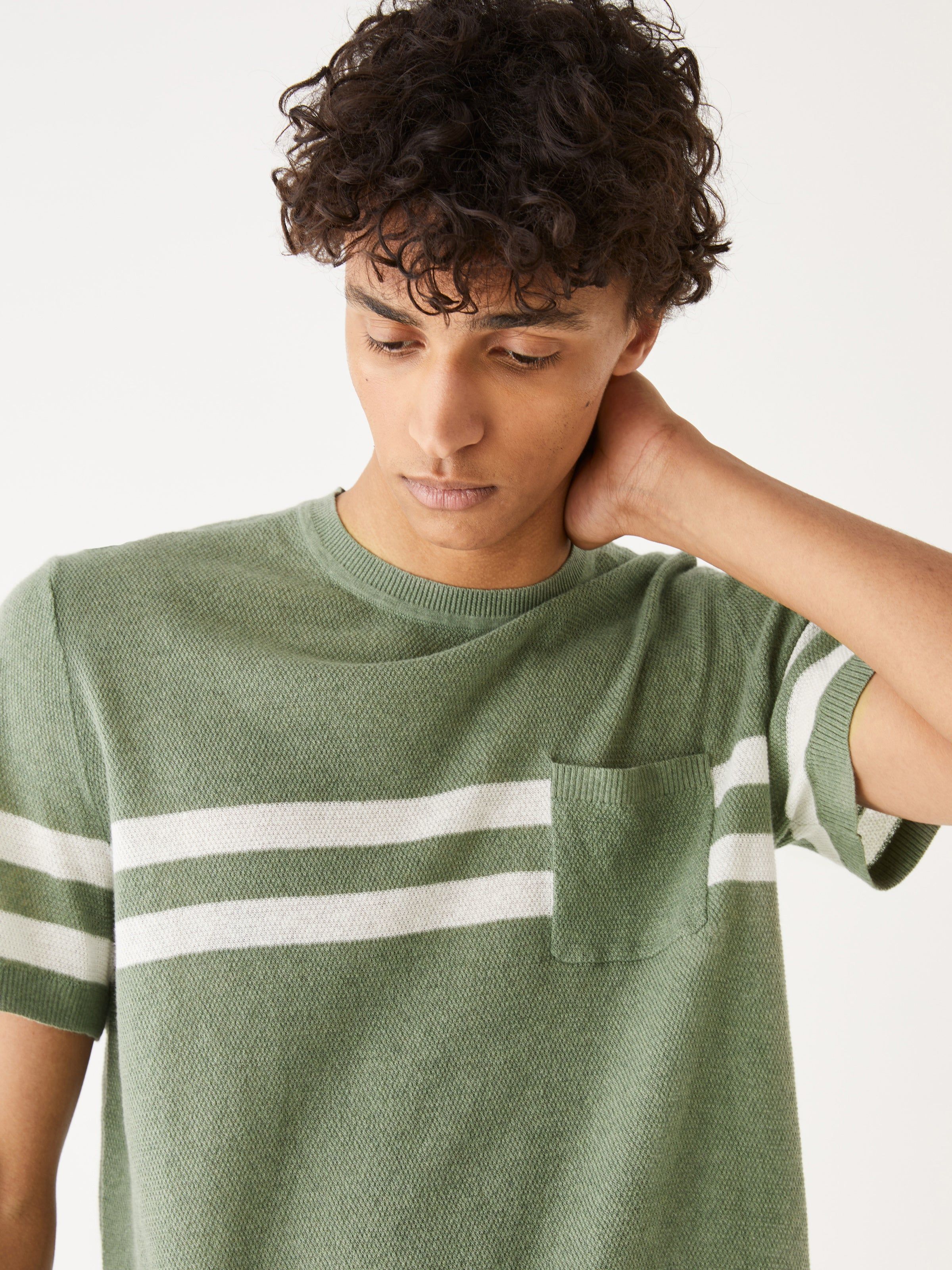 The Striped Linen T-Shirt in Light Green sold by Frank & Oak product image thumbnail 2