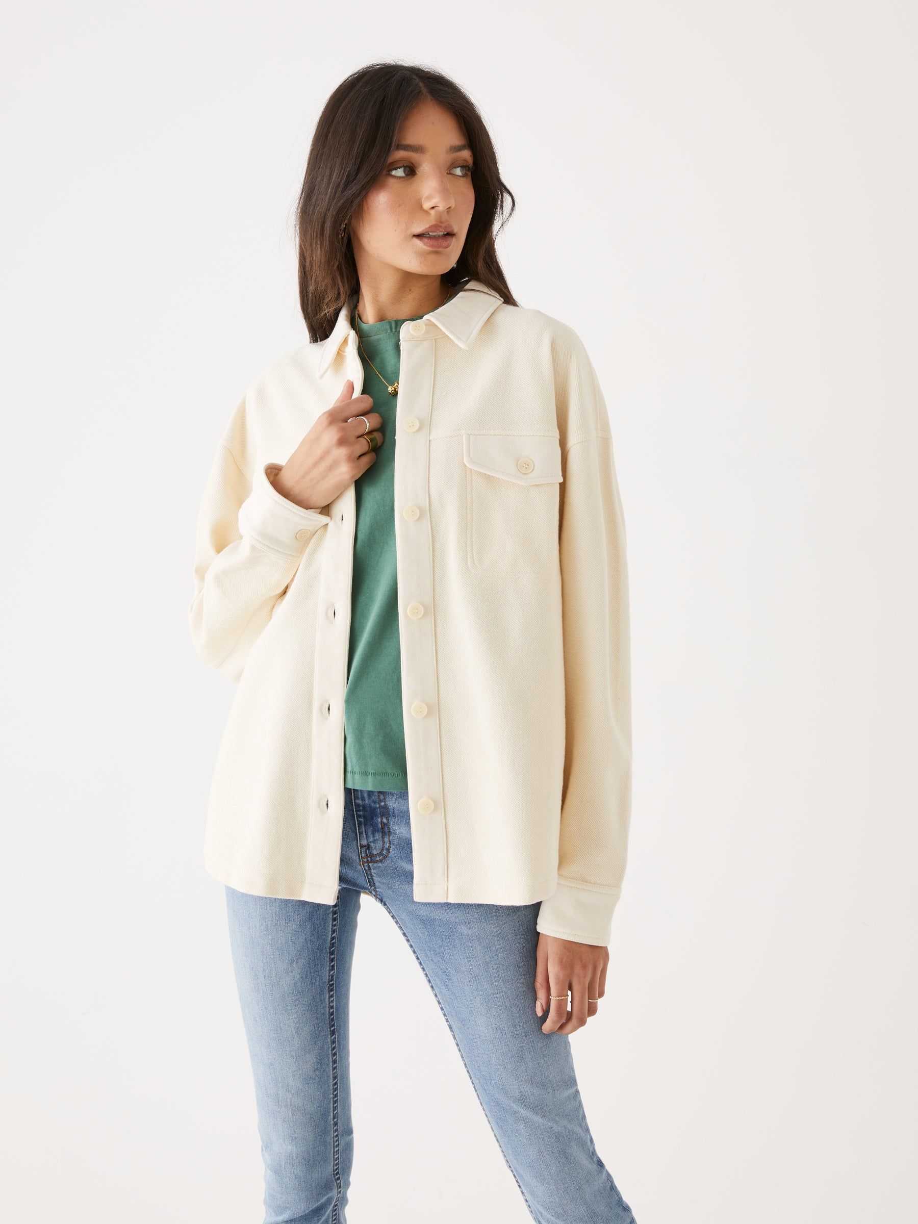 The French Terry Overshirt in Beige sold by Frank & Oak