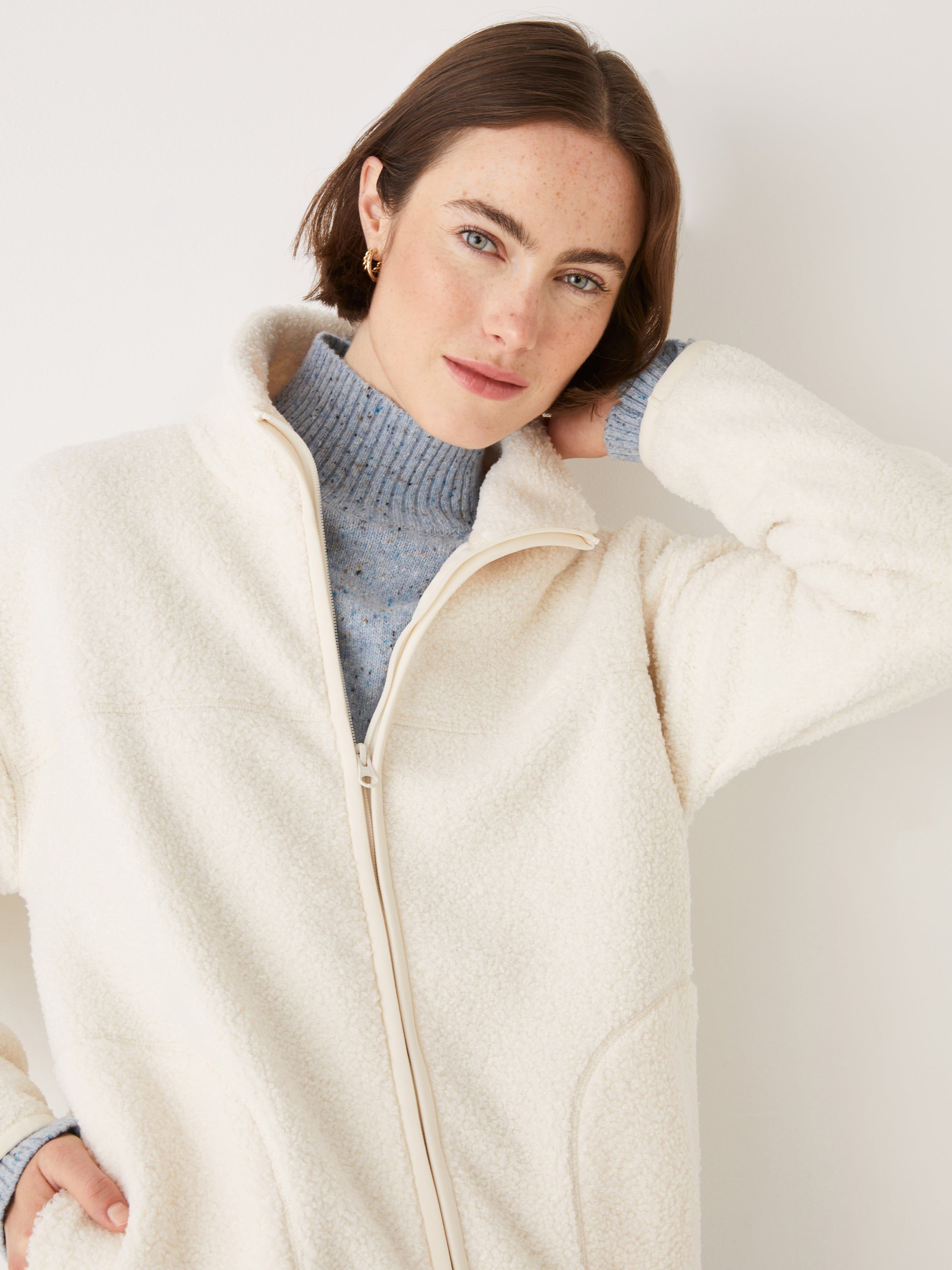 The Pile Fleece Overpiece in Beige sold by Frank & Oak