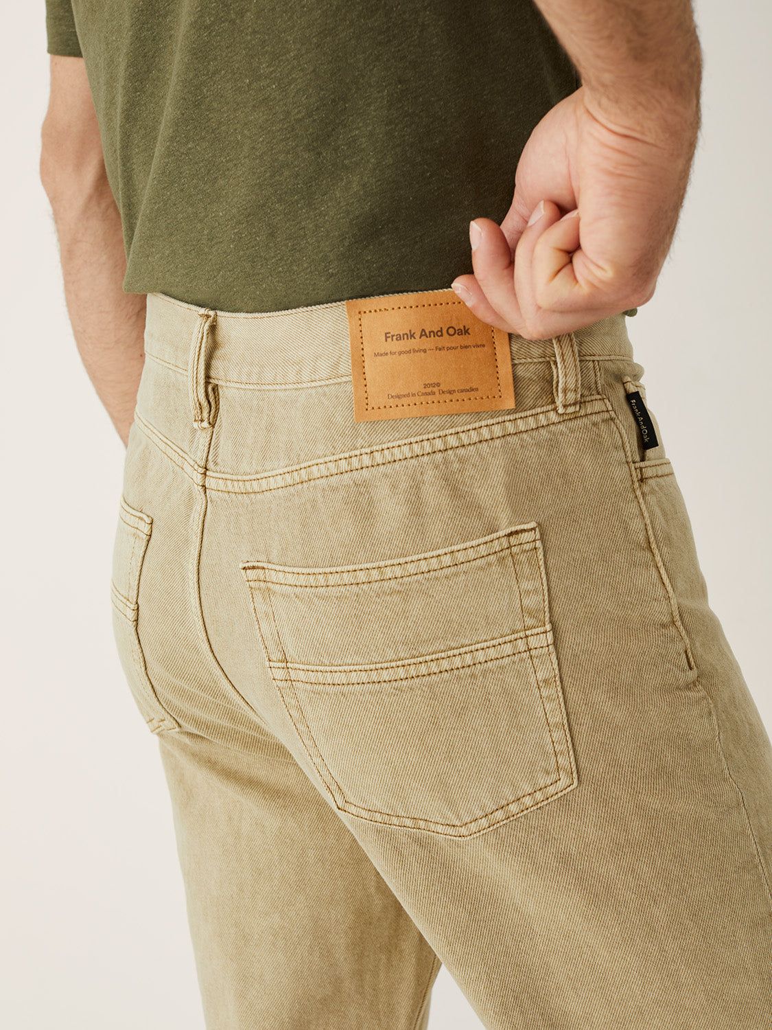 The Adam Slim Fit Hemp Jean in Sandy Beige sold by Frank & Oak