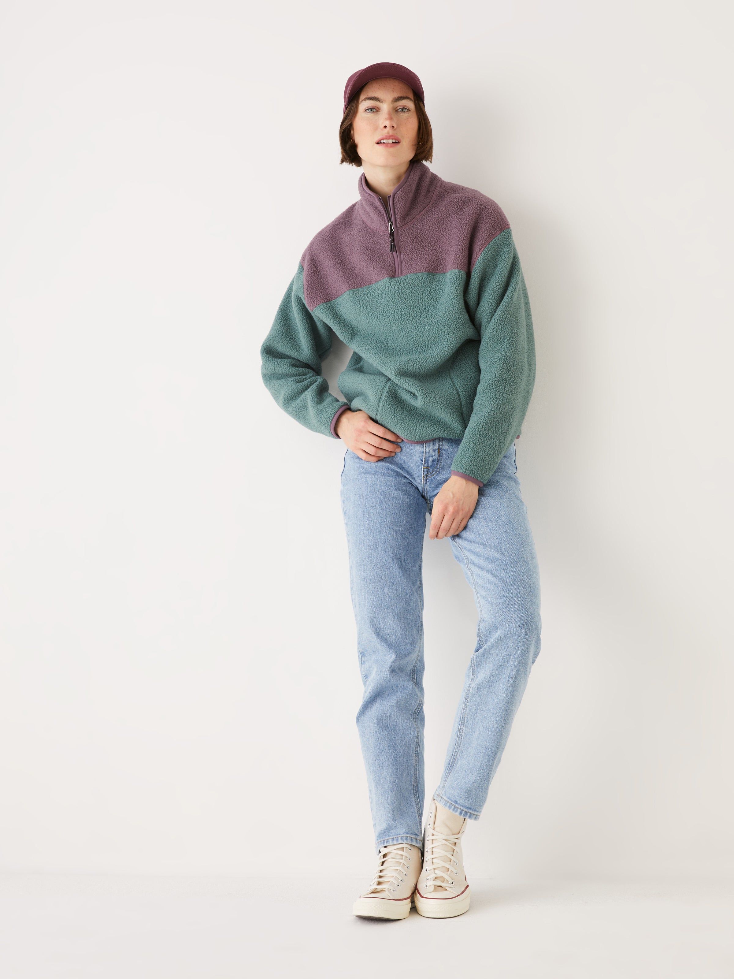 The Polar Fleece Pullover in Purple sold by Frank & Oak