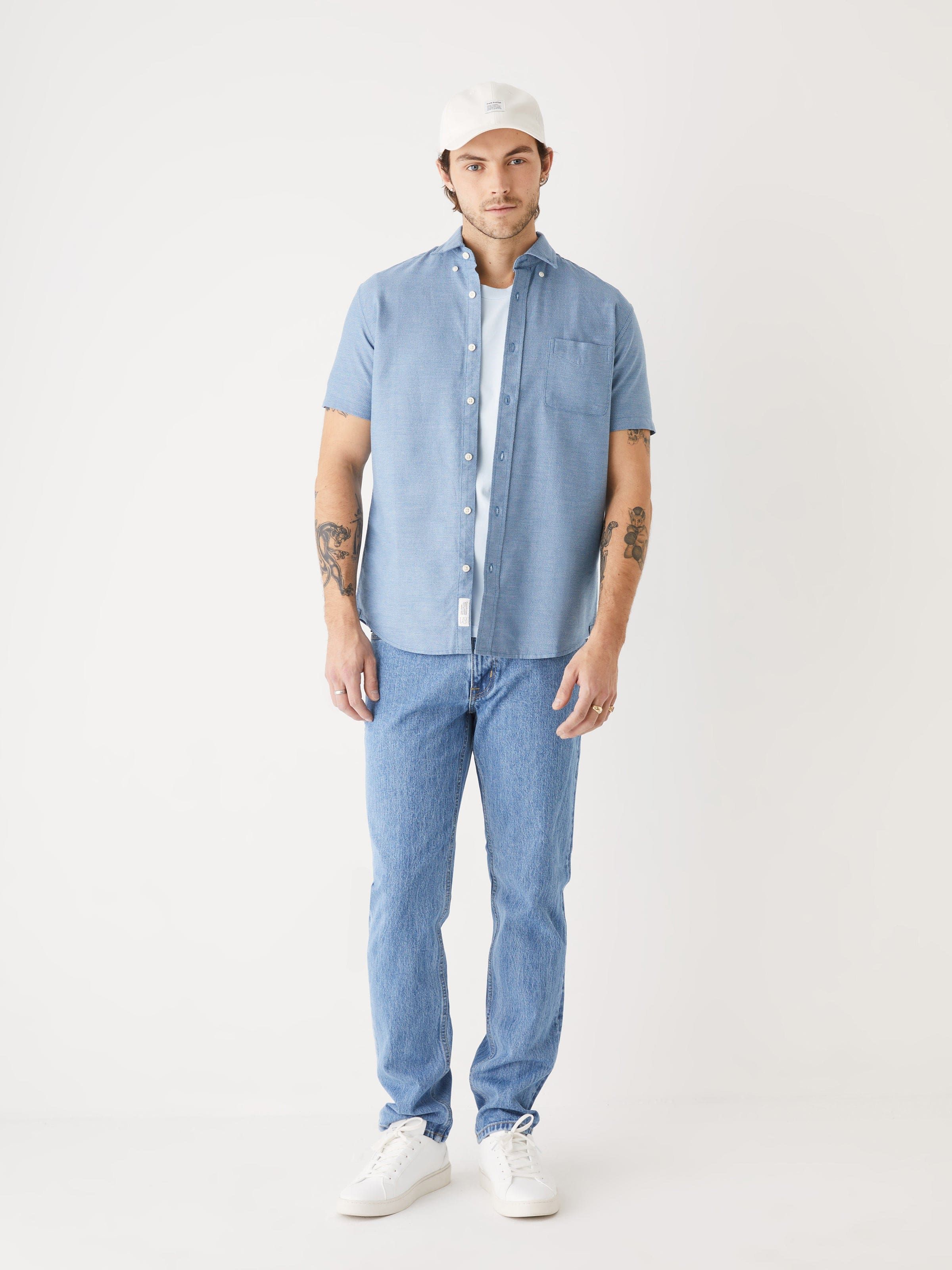The Short-Sleeved Jasper Oxford Shirt in Dark Blue sold by Frank & Oak product image thumbnail 2