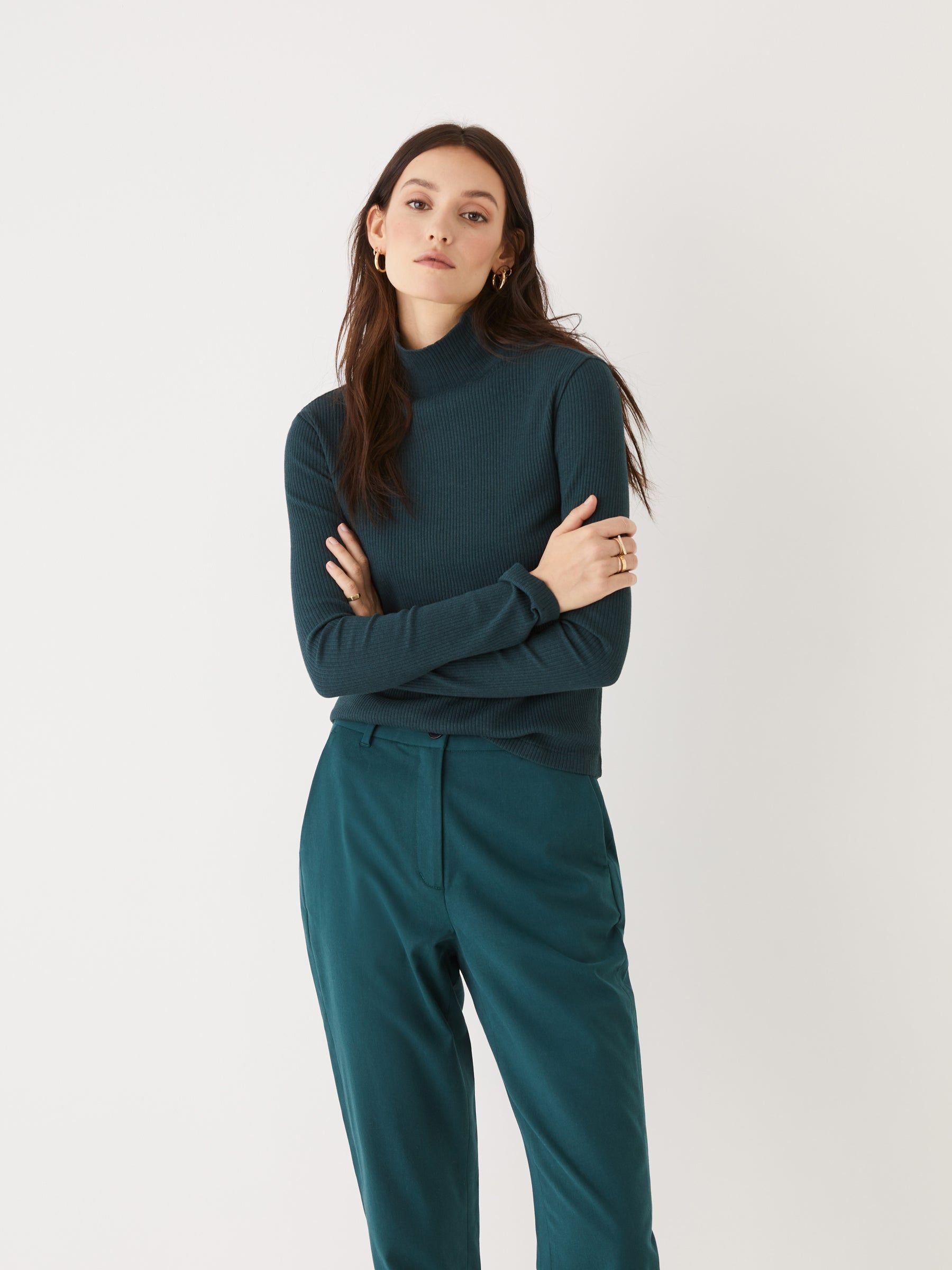 The Ribbed Long Sleeve Mockneck in Dark Green sold by Frank & Oak