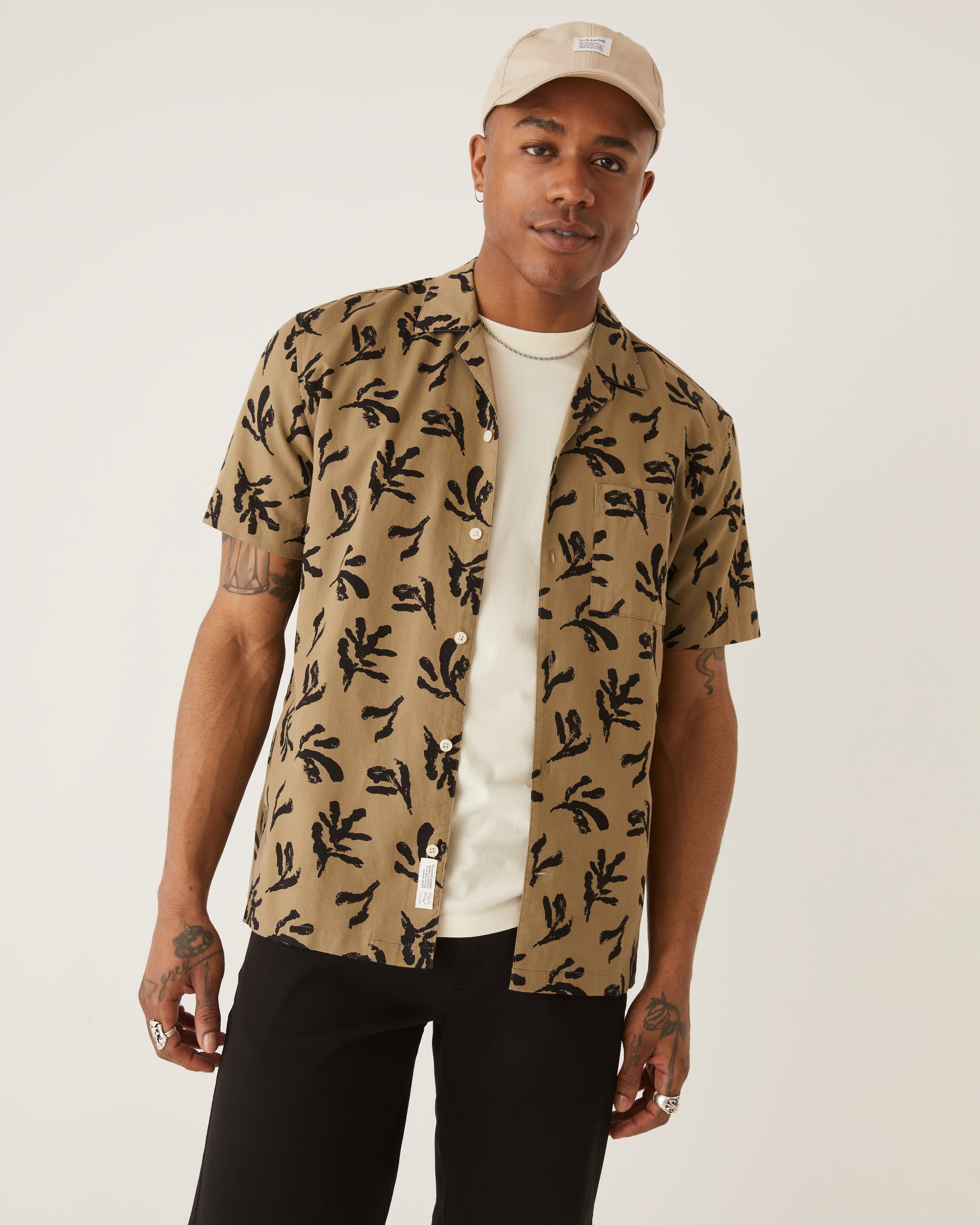 The Printed Resort Shirt in Khaki sold by Frank & Oak