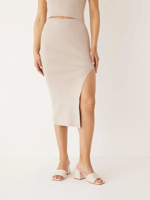 The Knit Midi Skirt in Almond sold by Frank & Oak