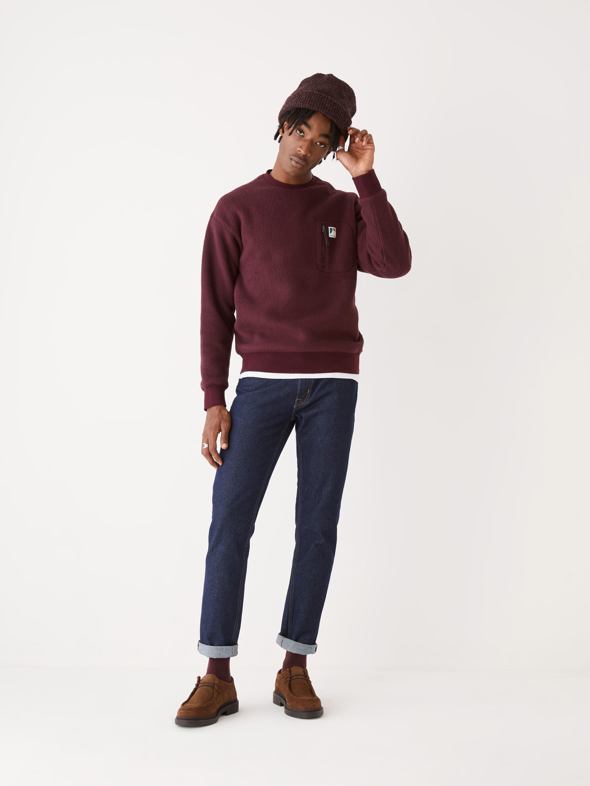 The Polar Fleece Crewneck Sweater in Dark Red sold by Frank & Oak product image thumbnail 2