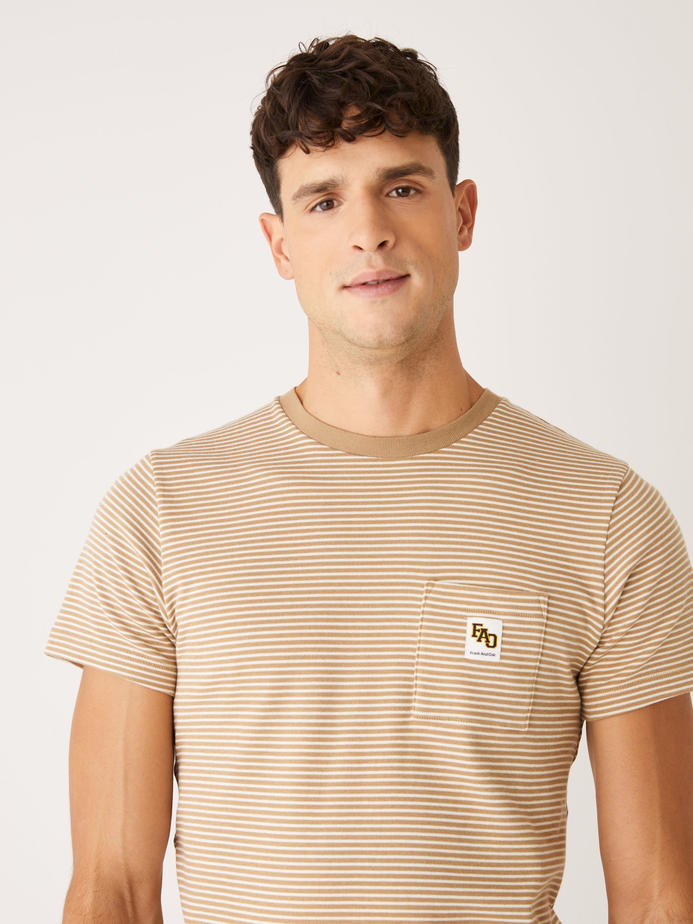 The Striped Pocket T-Shirt in Kelp Brown sold by Frank & Oak