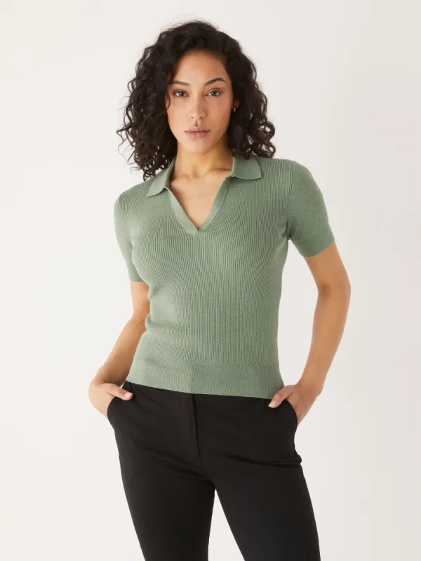 The Johnny Collar Knit Top in Deep Sage sold by Frank & Oak