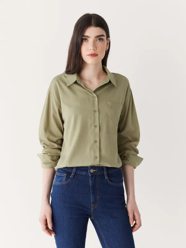 The Fluid Long Sleeve Blouse in Weeping Willow sold by Frank & Oak