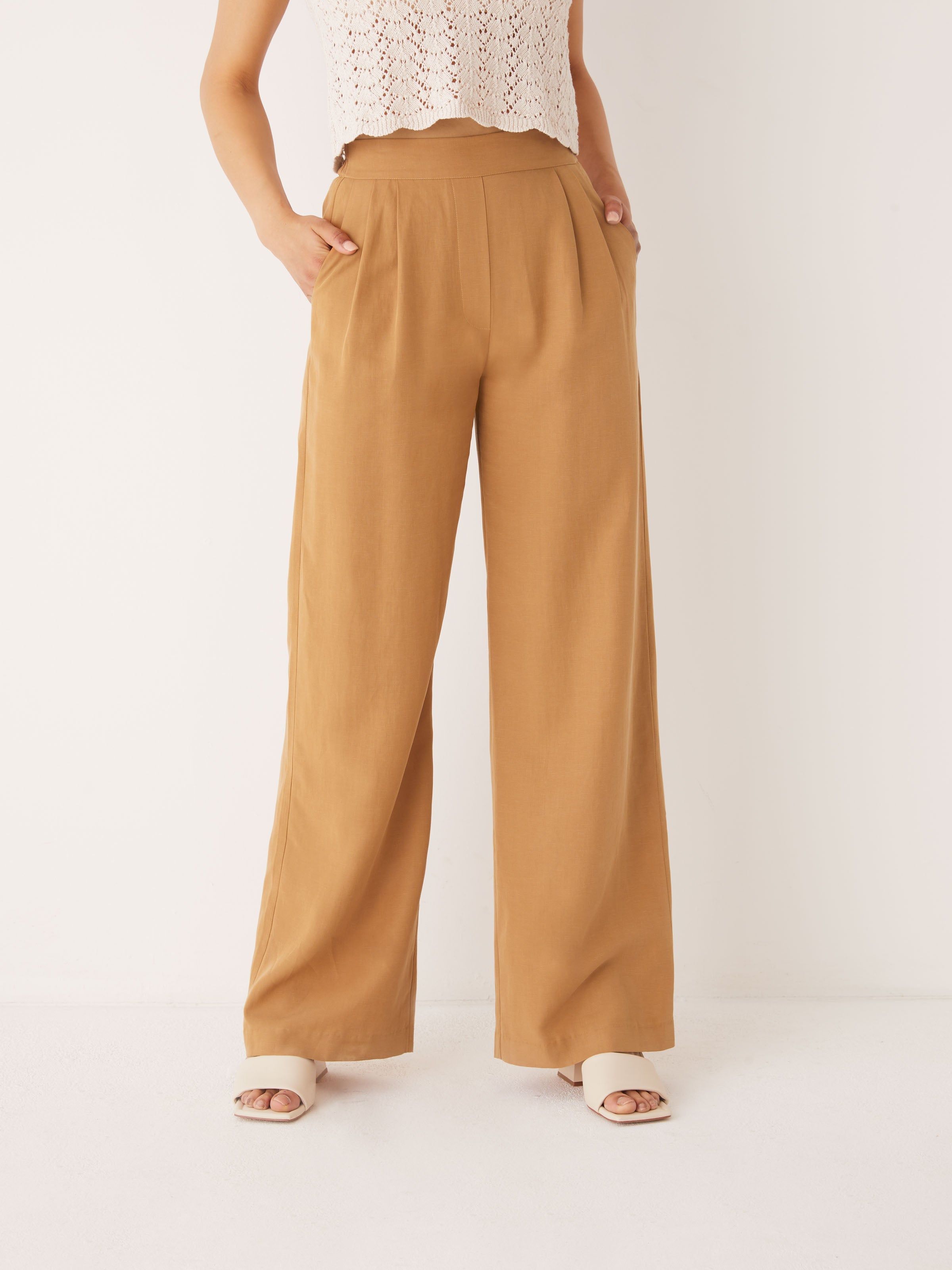 The Sally Wide Leg Fluid Pant in Ginger sold by Frank & Oak