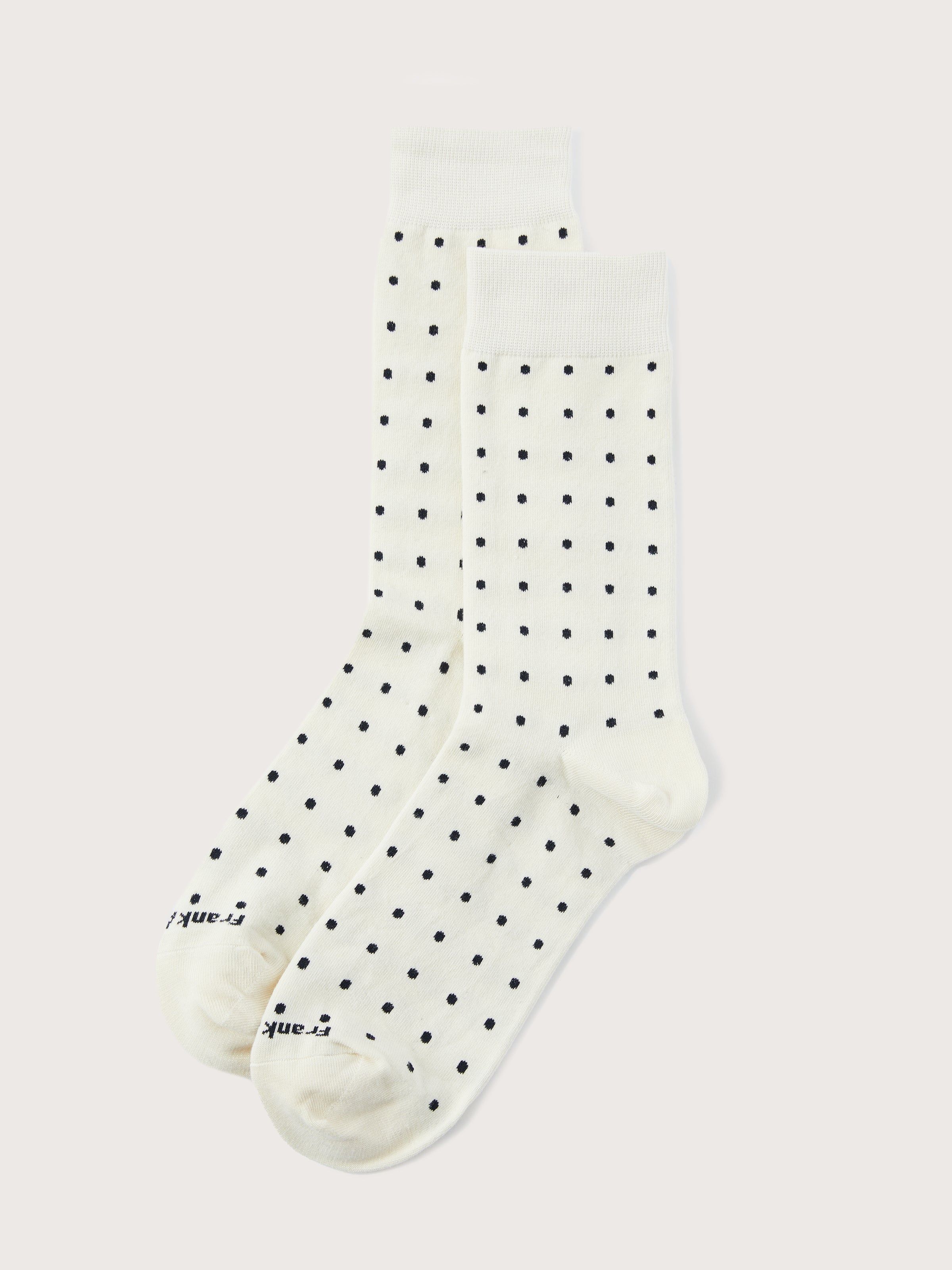 The Dotted Calf-Length Socks in White sold by Frank & Oak