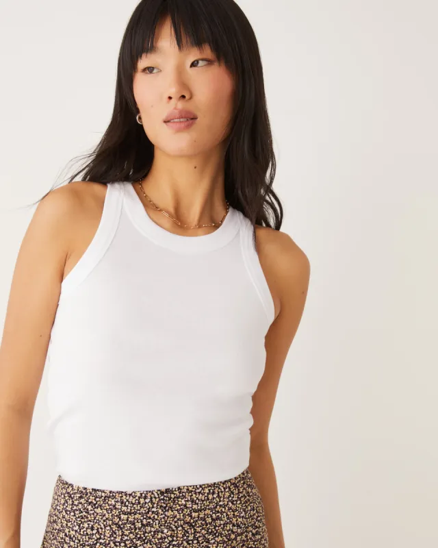 The Organic Cotton Rib Tank in Bright White sold by Frank & Oak