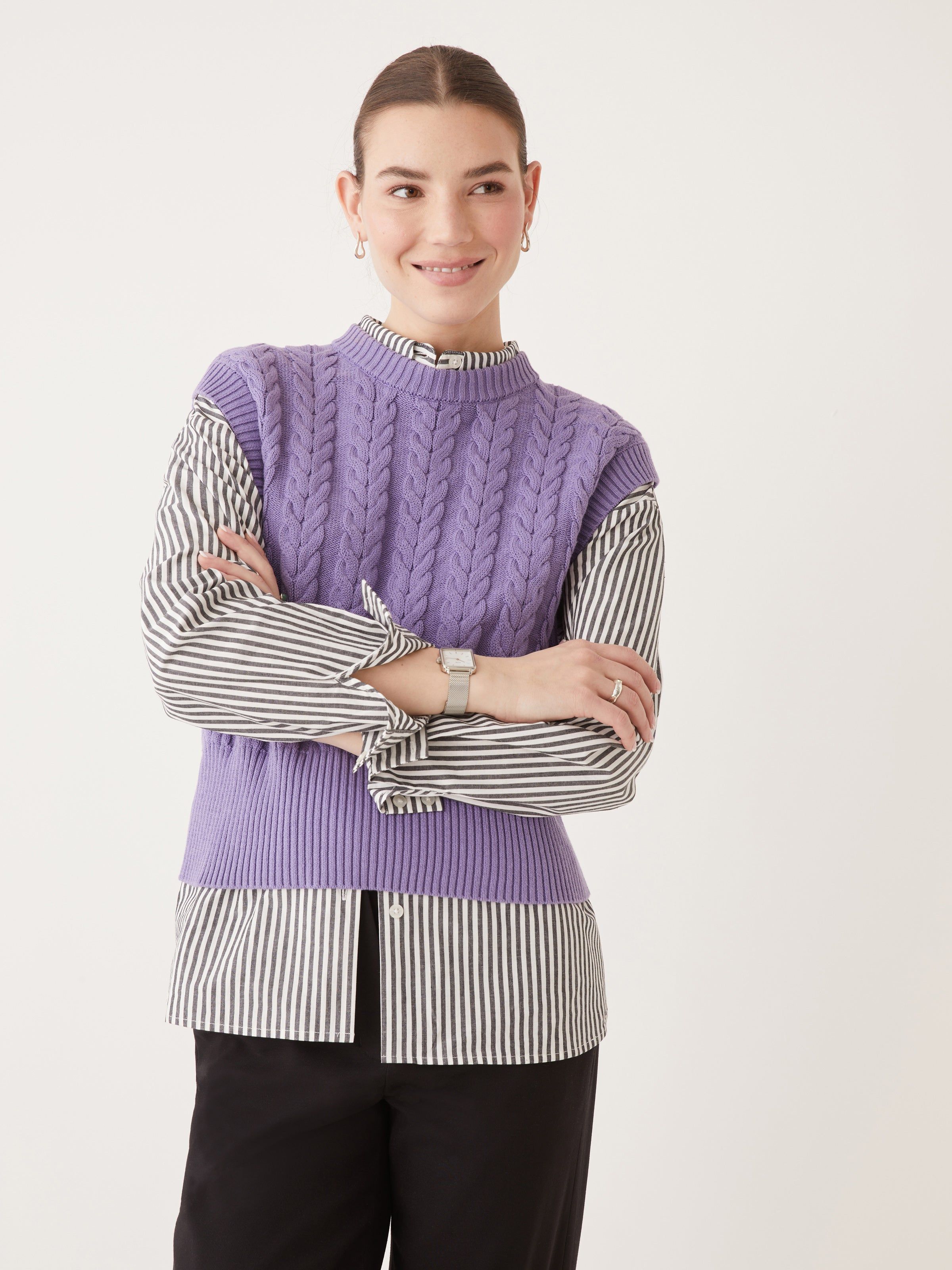 The Knitted Sweater Vest in Orchid Parallel