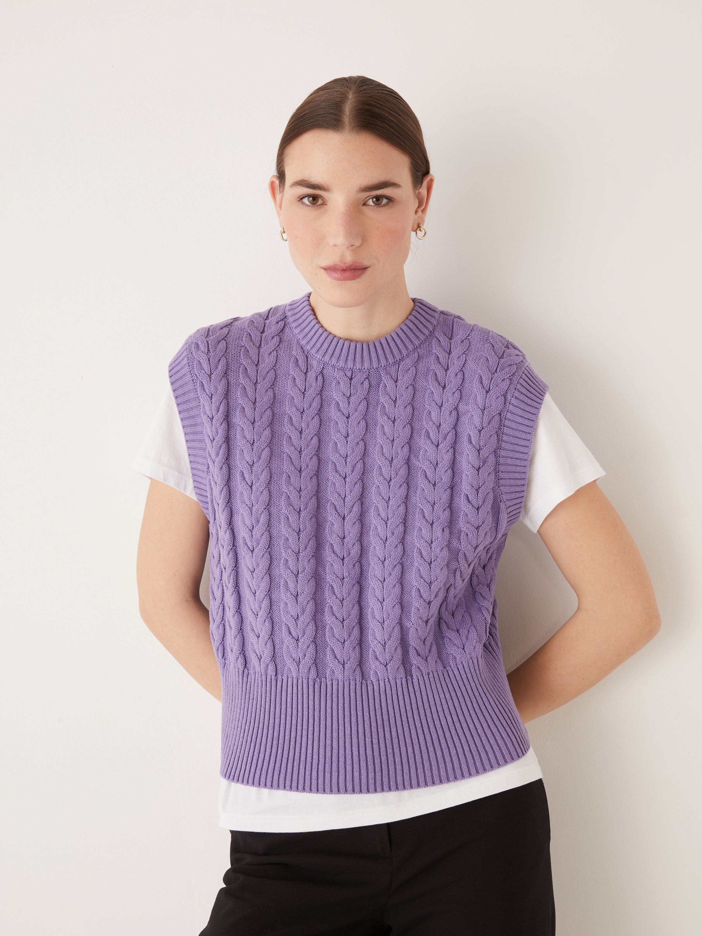 The Knitted Sweater Vest in Orchid sold by Frank & Oak