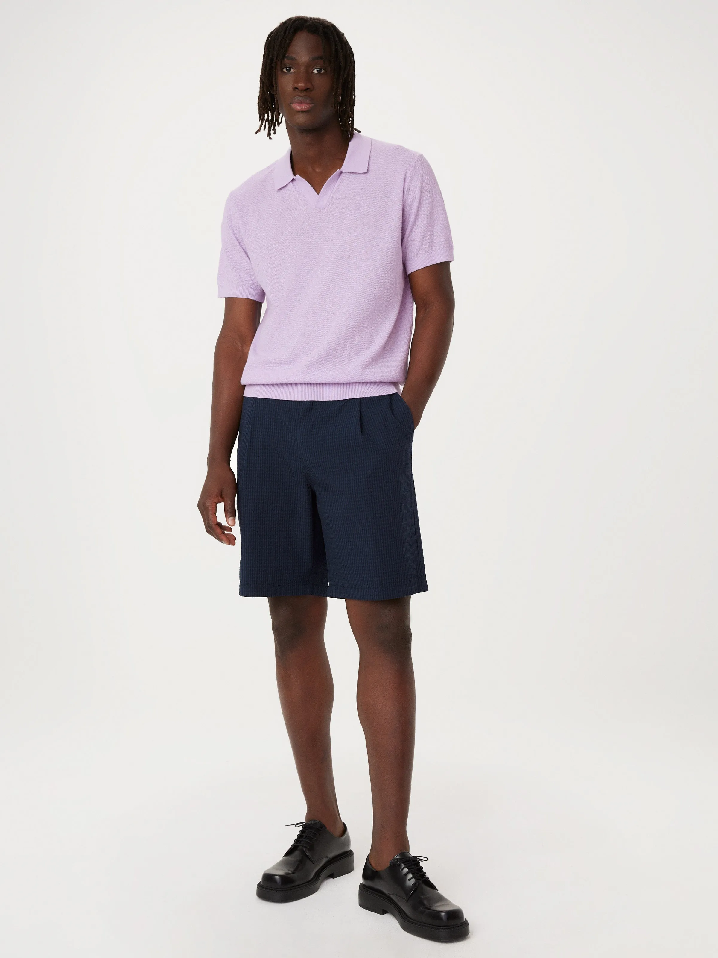 The Short Sleeve Linen Polo in Lilac sold by Frank & Oak product image thumbnail 3