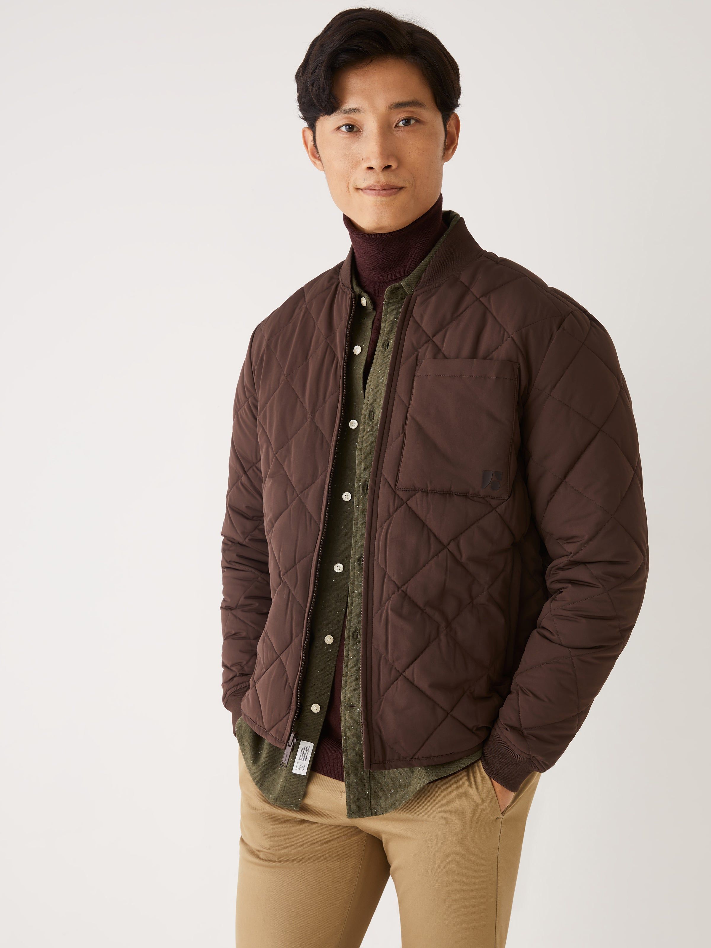 The Skyline Reversible Bomber in Dark Brown sold by Frank & Oak