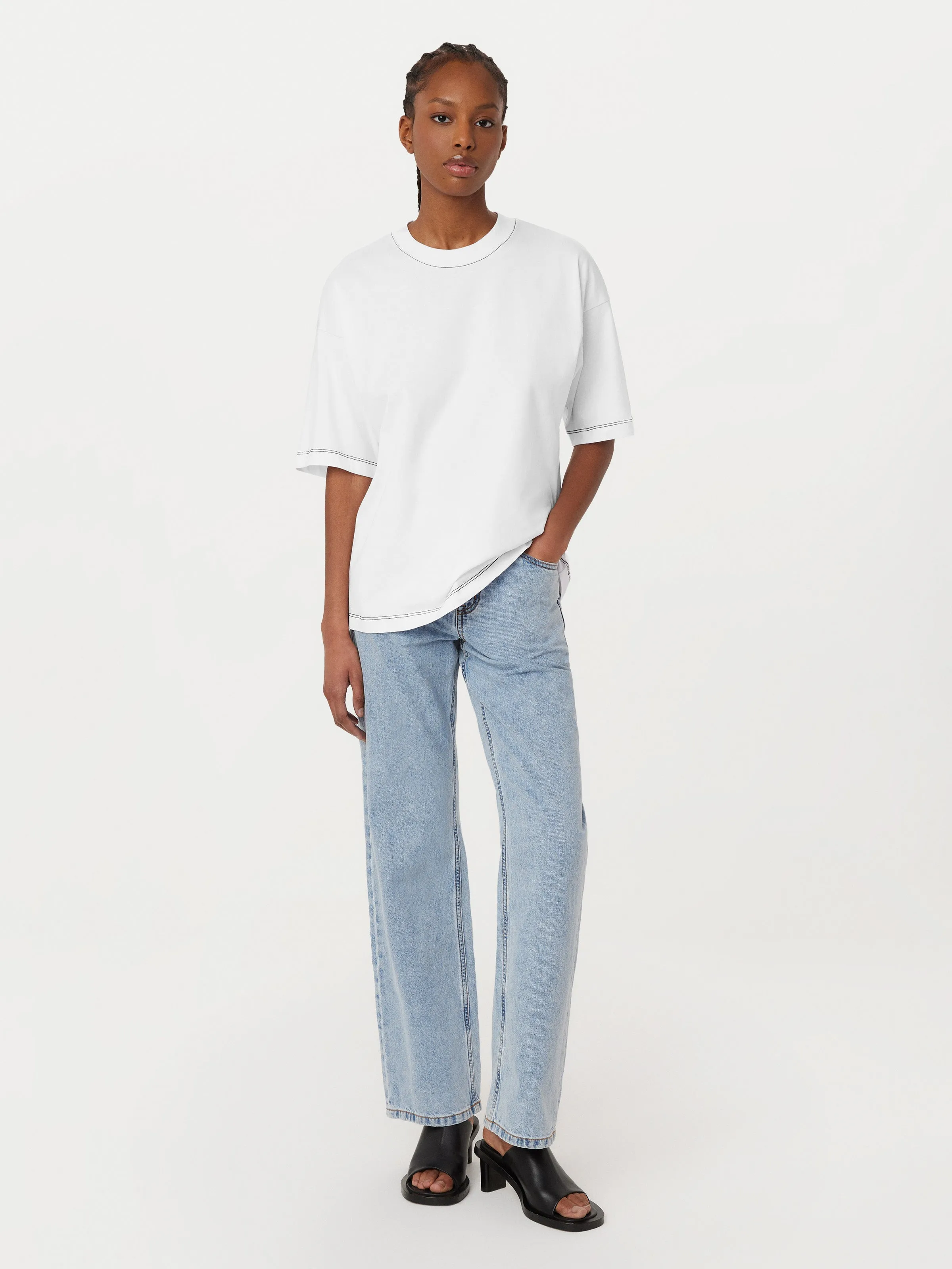 The Contrast Stitch Loose T-Shirt in White sold by Frank & Oak product image thumbnail 2