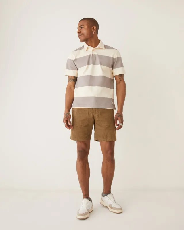 The Striped Rugby Polo in Earl Grey sold by Frank & Oak