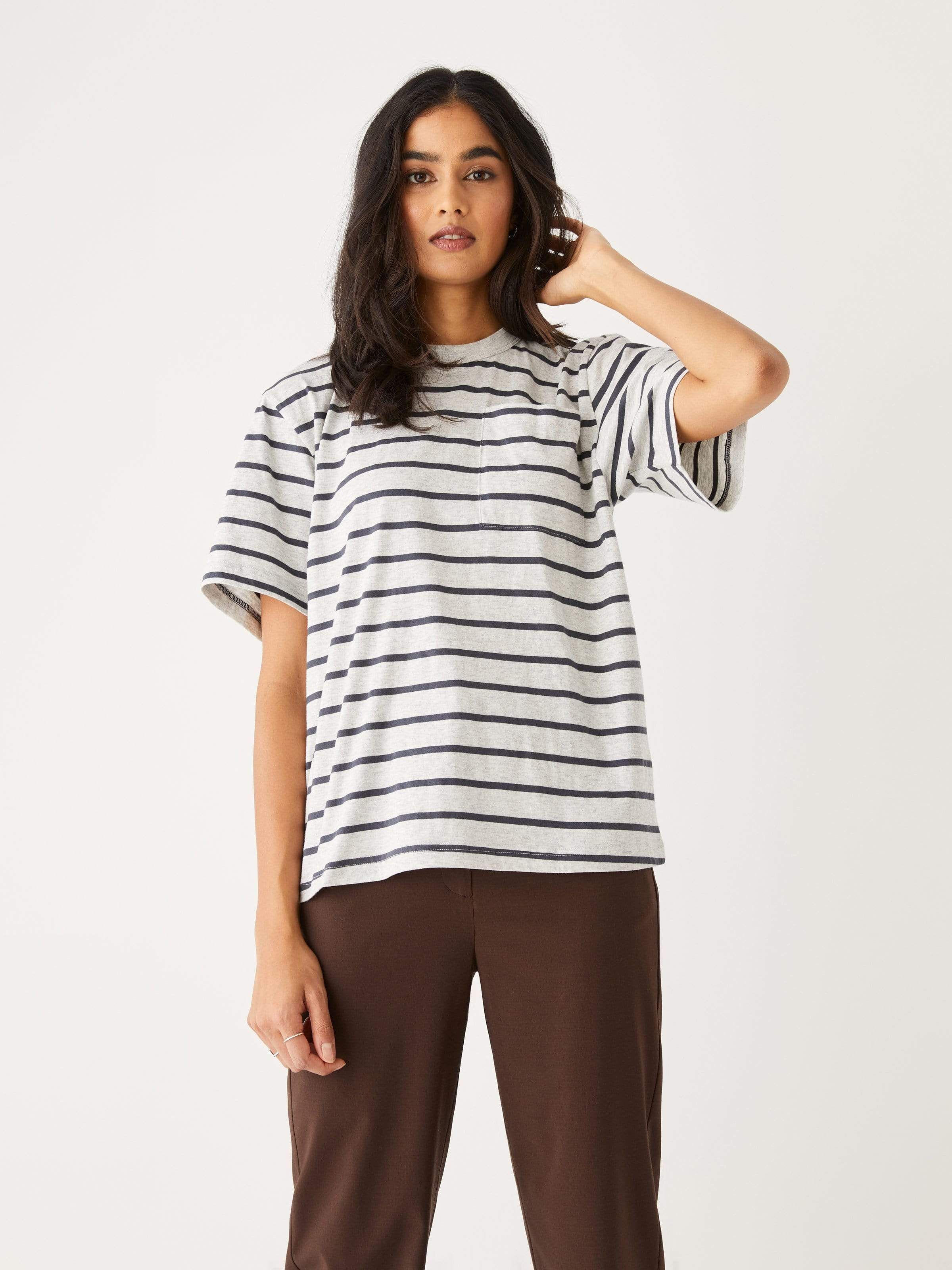 The Oversized Striped T-Shirt in Light Grey sold by Frank & Oak