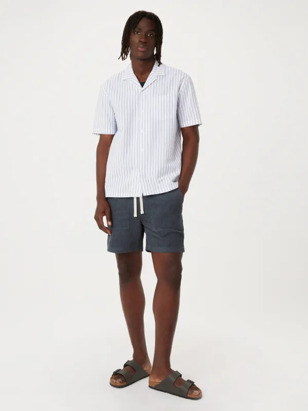 The Seersucker Camp Collar Shirt in Cobalt Blue sold by Frank & Oak