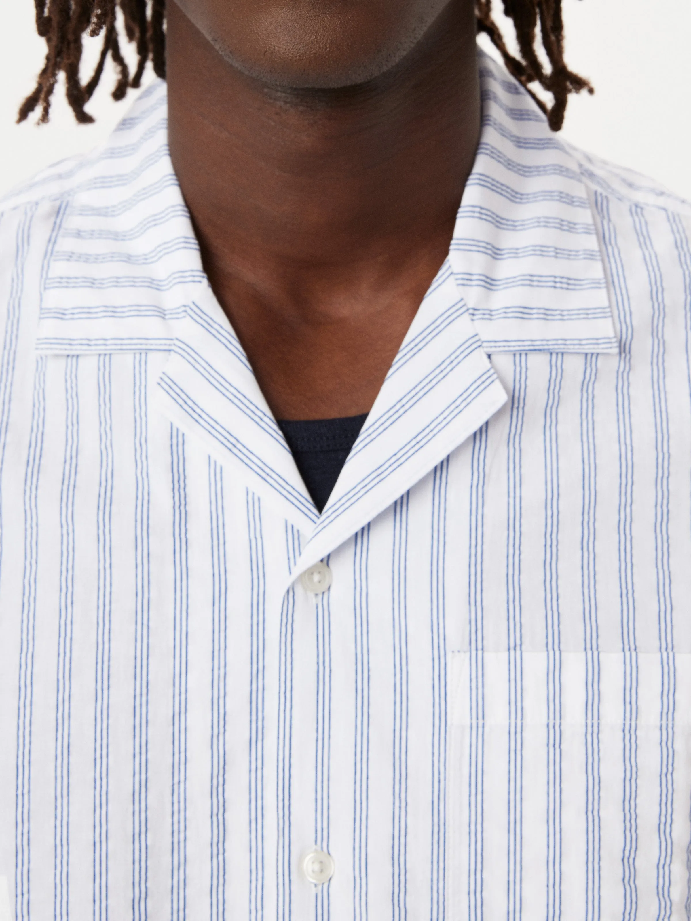 The Seersucker Camp Collar Shirt in Cobalt Blue sold by Frank & Oak product image thumbnail 2