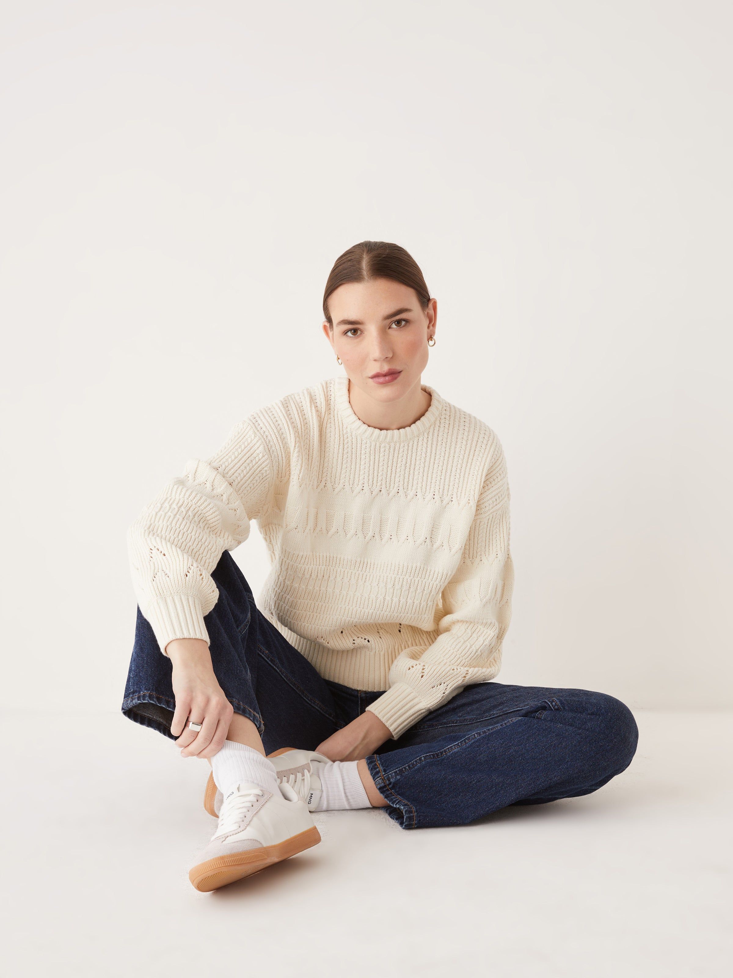 The Cable Knit Sweater in White sold by Frank & Oak