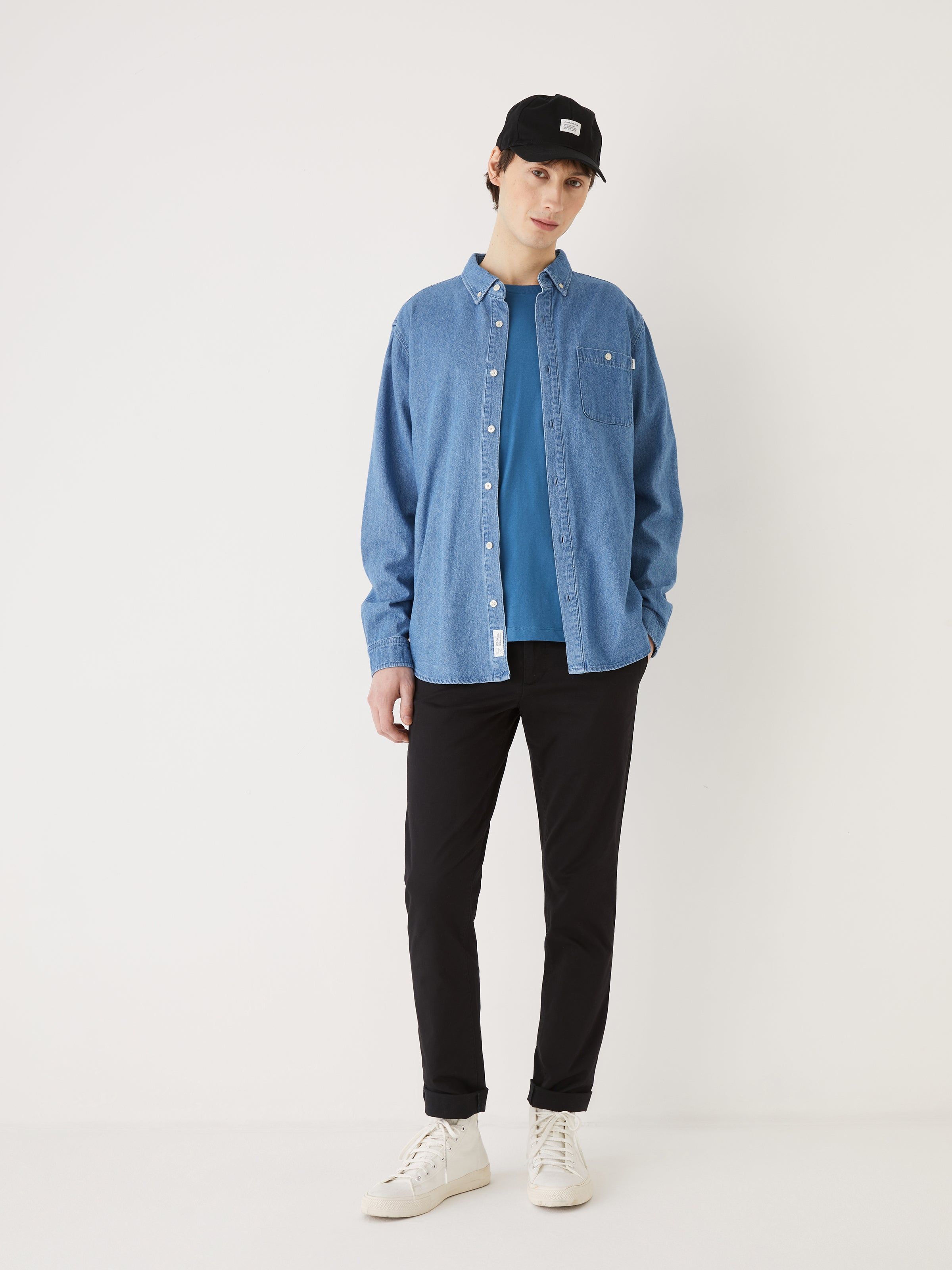 The Clark Denim Shirt in Bleached Blue sold by Frank & Oak