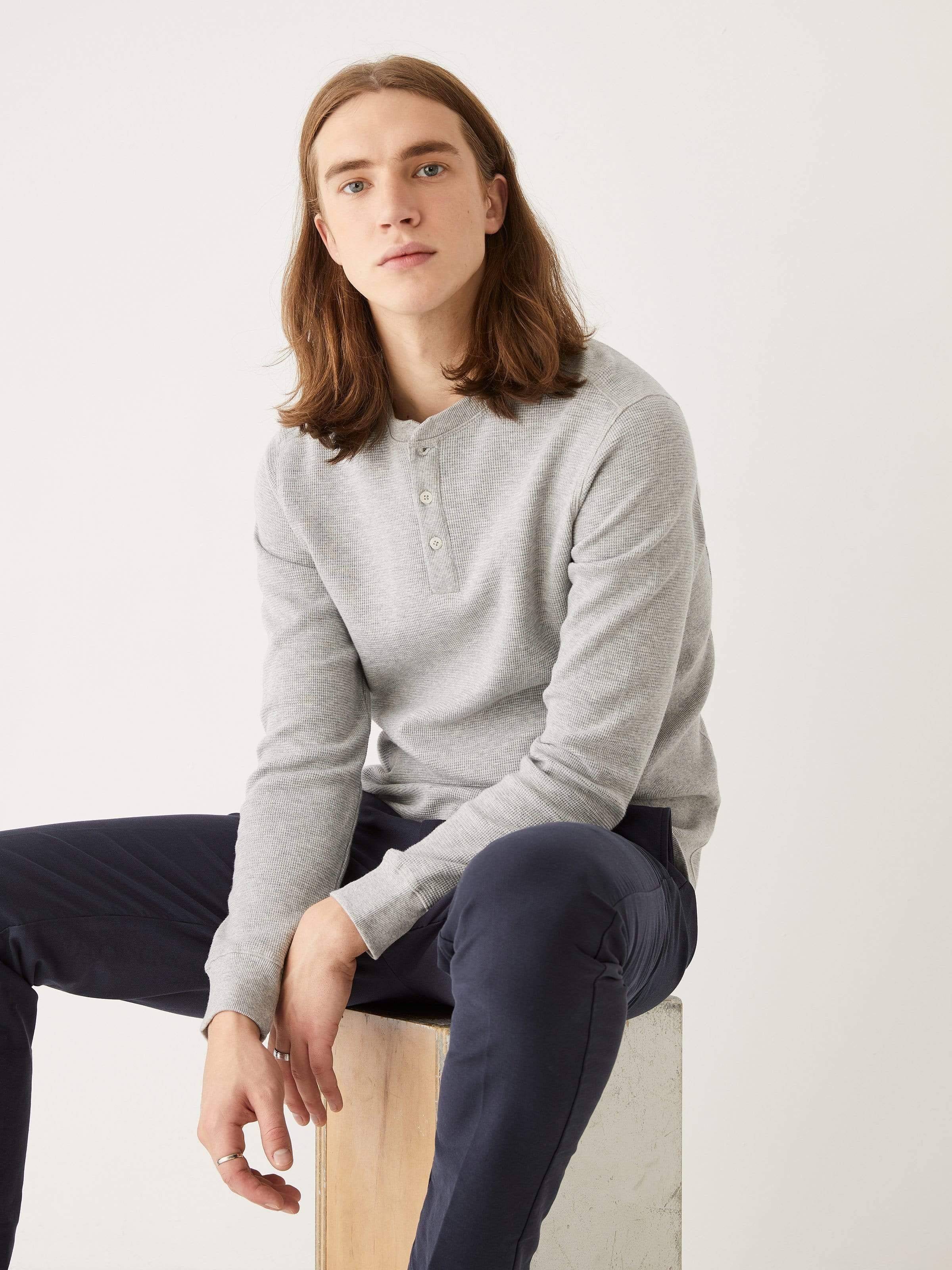 The Long Sleeve Waffle Henley Shirt in Vintage Grey sold by Frank & Oak product image thumbnail 2