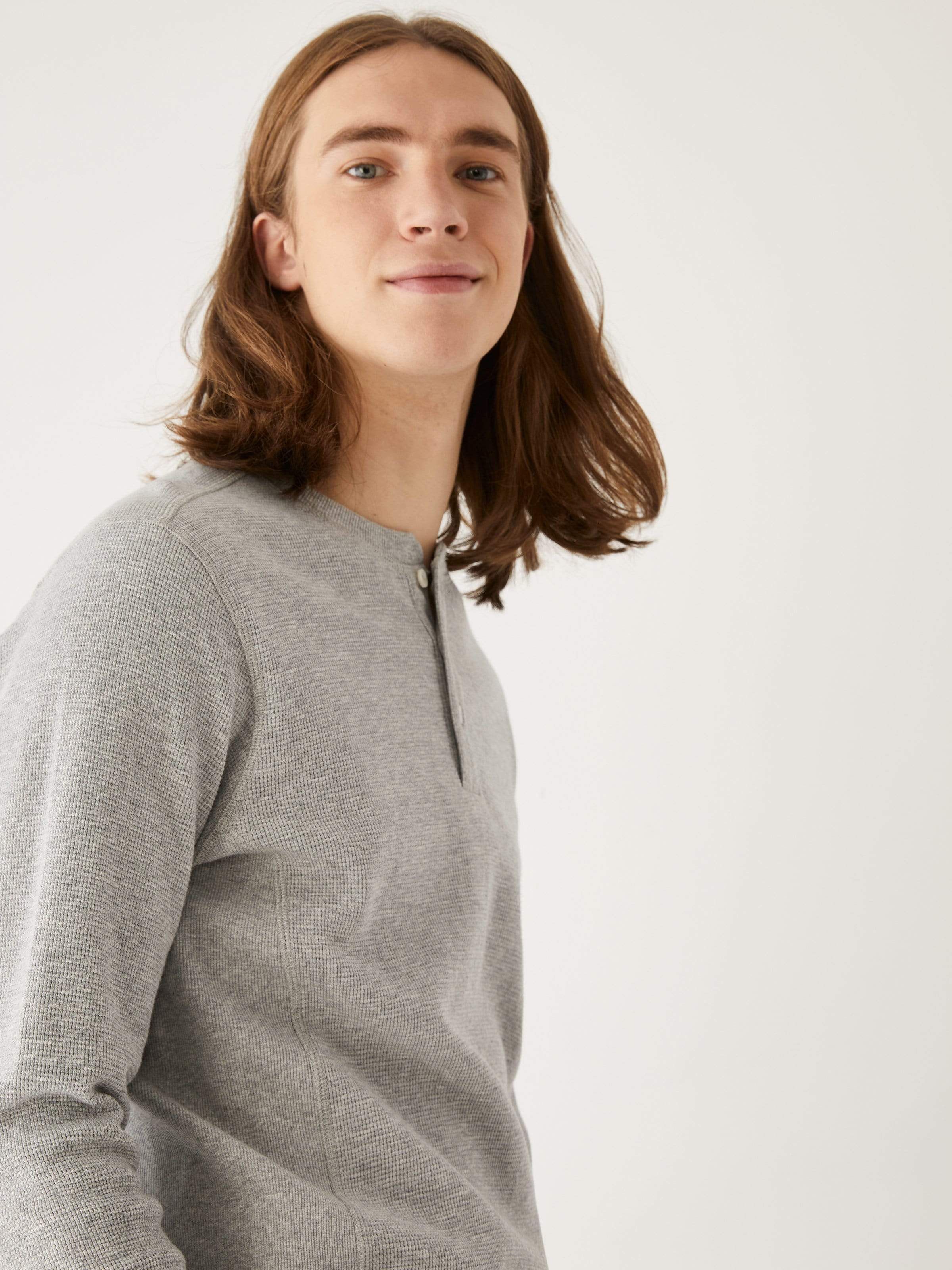 The Long Sleeve Waffle Henley Shirt in Vintage Grey sold by Frank & Oak product image thumbnail 3