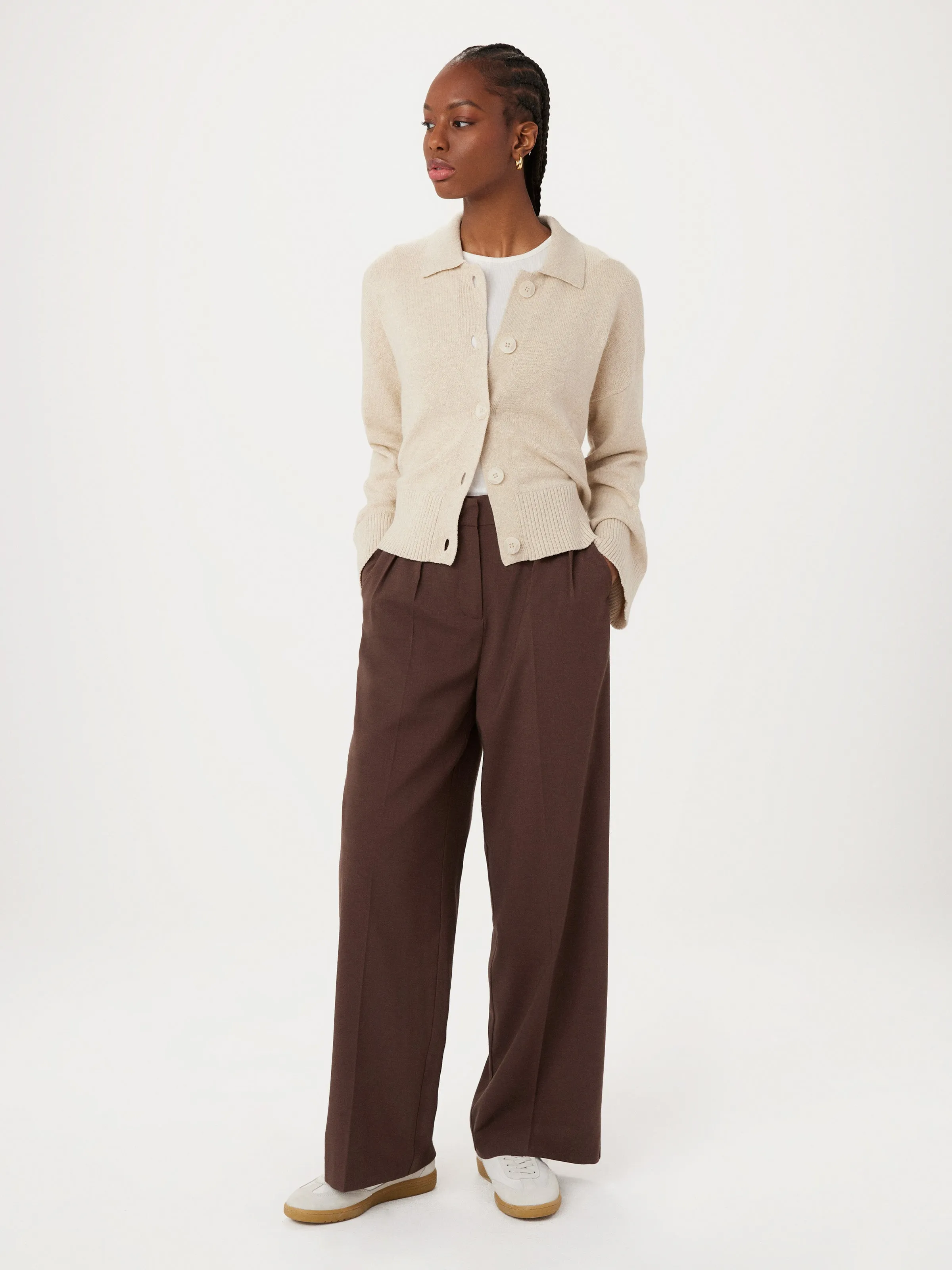 The Bell Sleeve Button Up Sweater in Cream sold by Frank & Oak