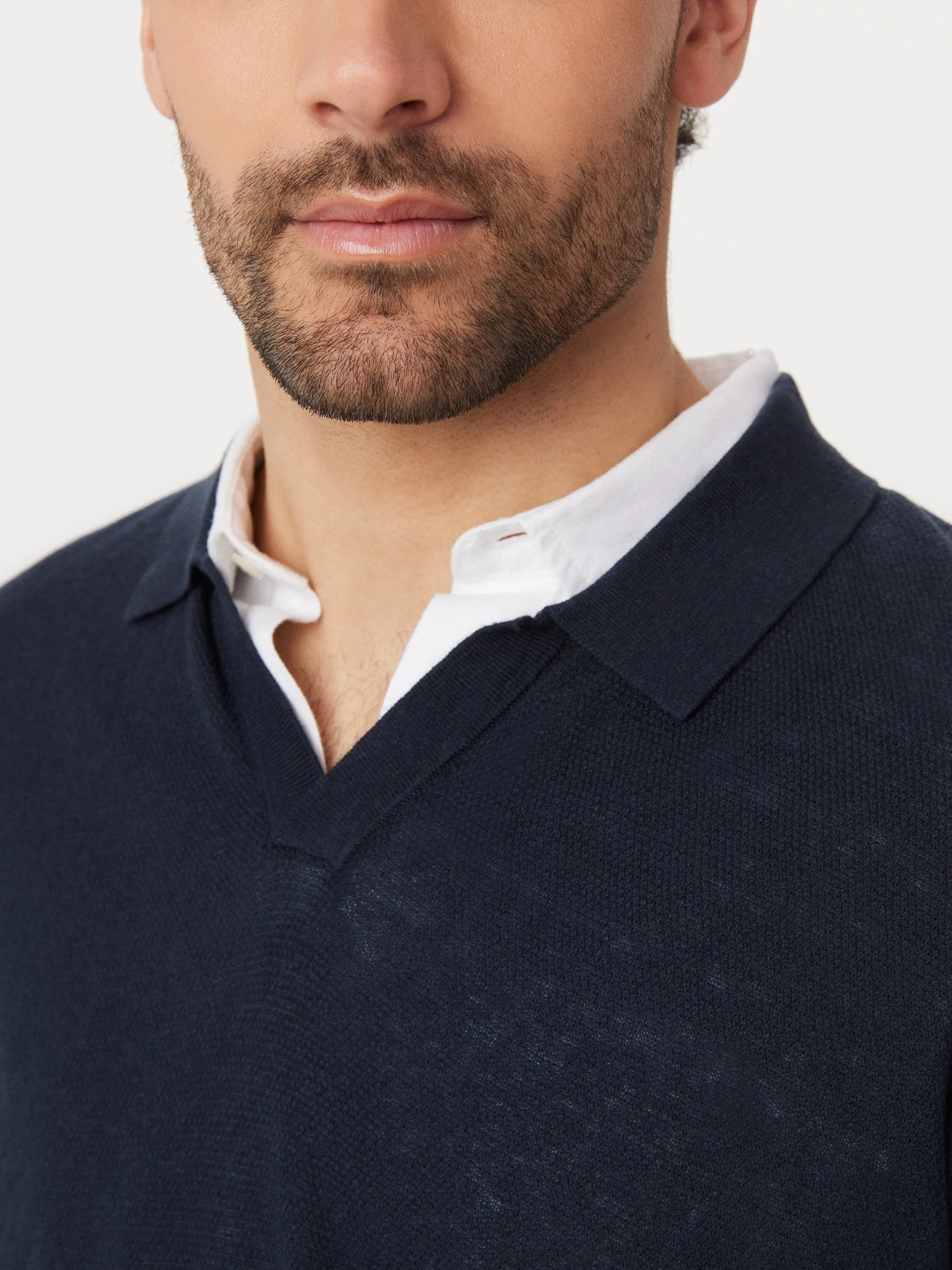 The Short Sleeve Linen Polo in Navy sold by Frank & Oak product image thumbnail 3