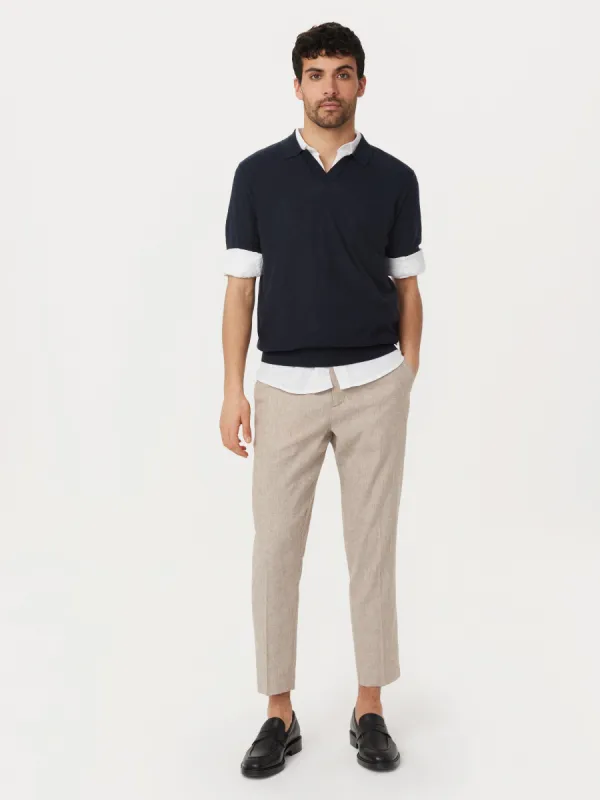 The Short Sleeve Linen Polo in Navy sold by Frank & Oak