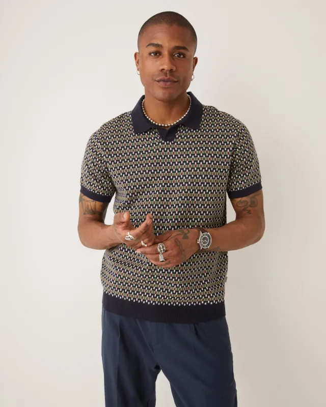The Jacquard Polo Knit in Navy sold by Frank & Oak